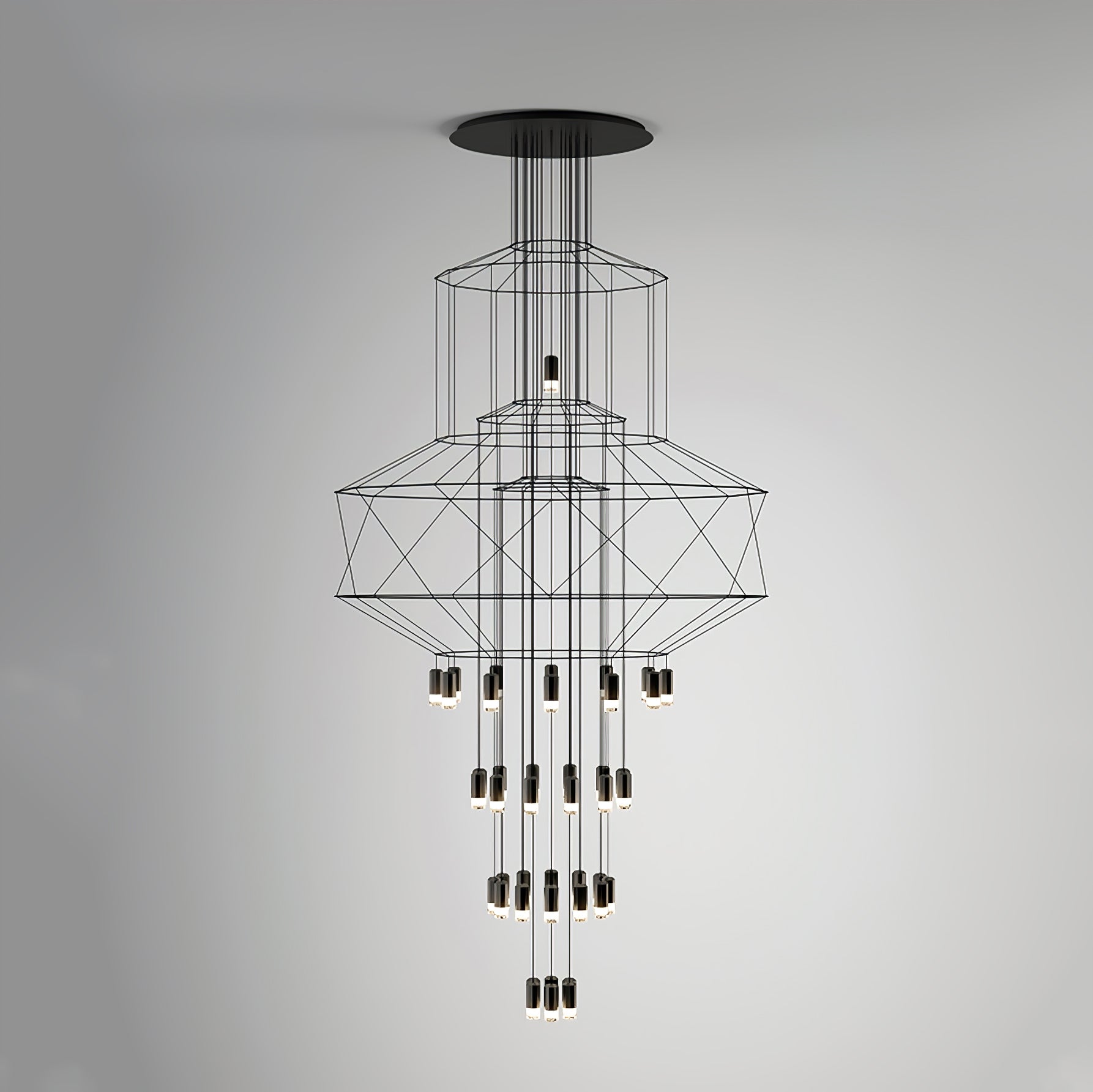 Lustra Lustre Lignes Noir Structure Métallique LED