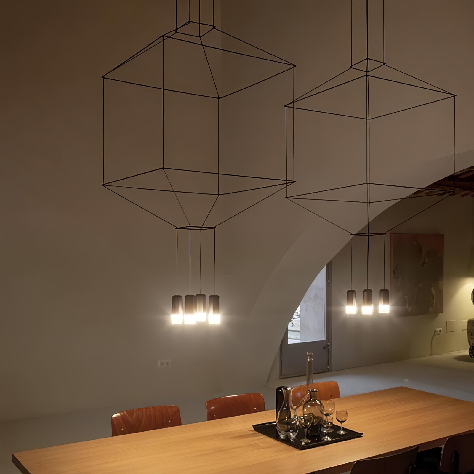 Lustra Lustre Lignes Noir Structure Métallique LED