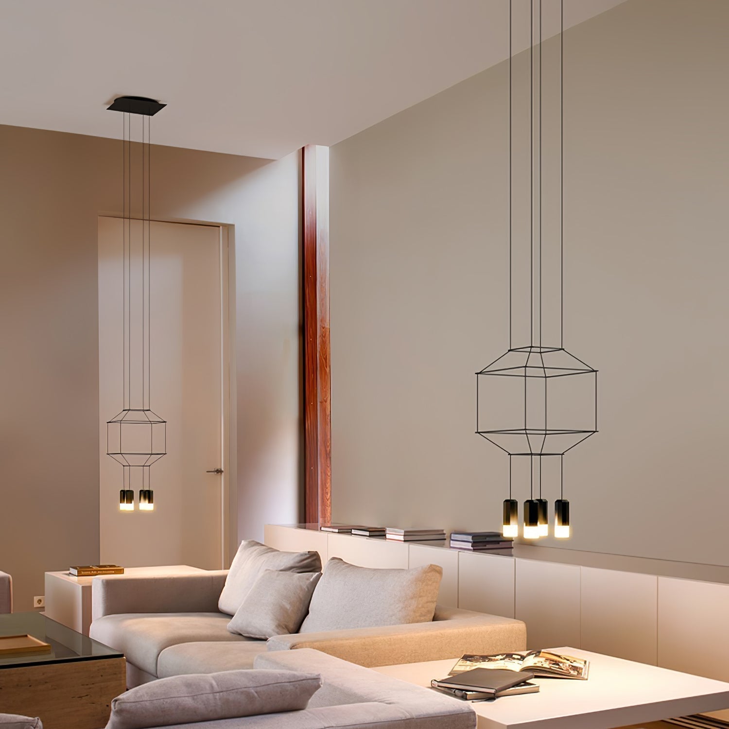 Lustra Lustre Lignes Noir Structure Métallique LED