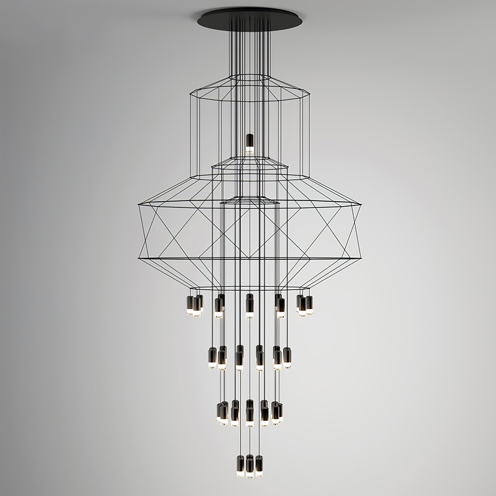 Lustra Lustre Lignes Noir Structure Métallique LED