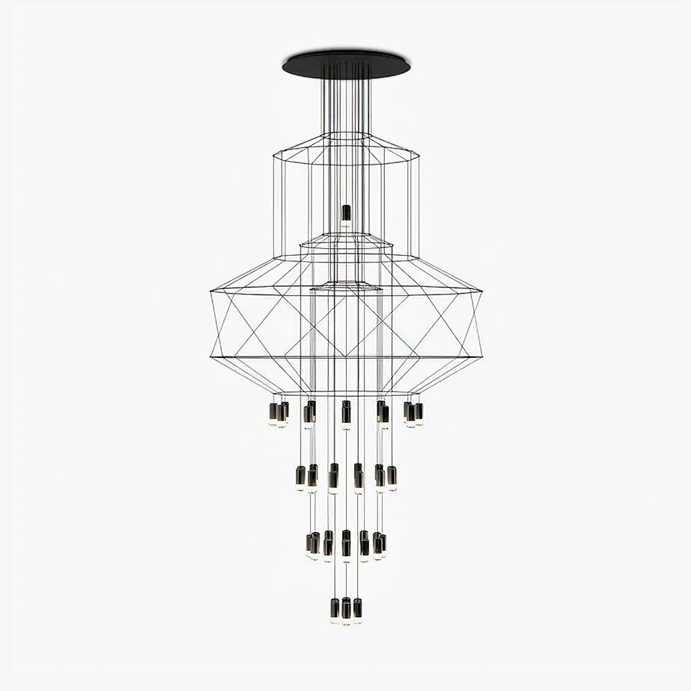 Lustra Lustre Lignes Noir Structure Métallique LED