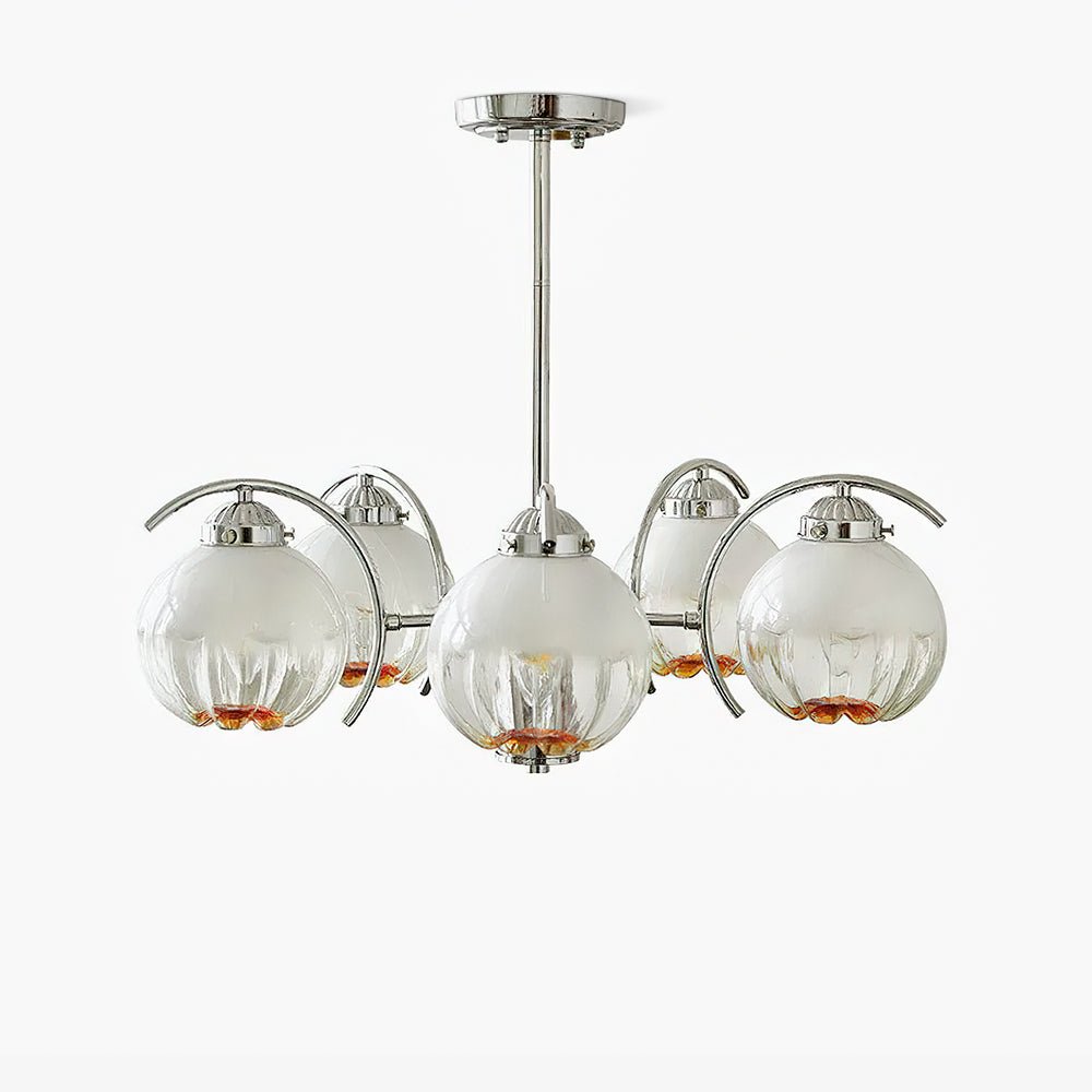 Lustre Bras Courbés en Chrome avec Abat-jours en Globe Givré