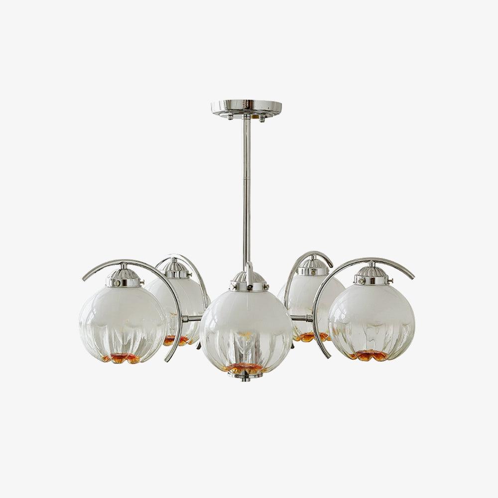 Lustre Bras Courbés en Chrome avec Abat-jours en Globe Givré