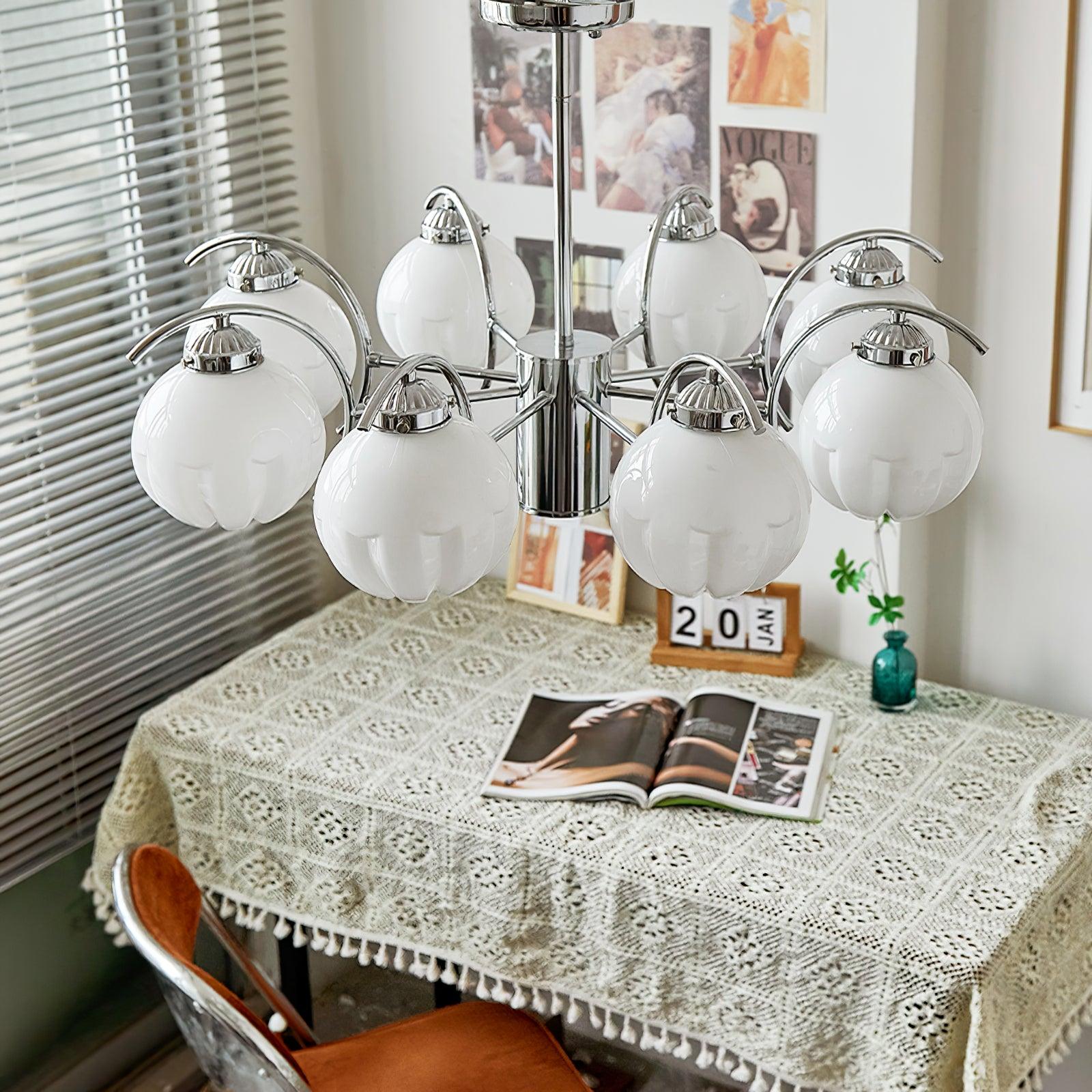 Lustre Bras Courbés en Chrome avec Abat-jours en Globe Givré