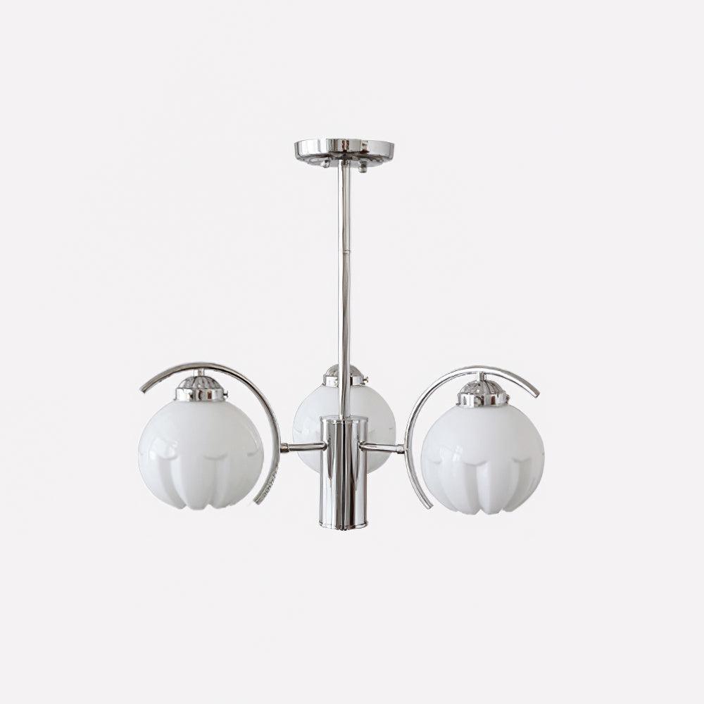 Lustre Bras Courbés en Chrome avec Abat-jours en Globe Givré