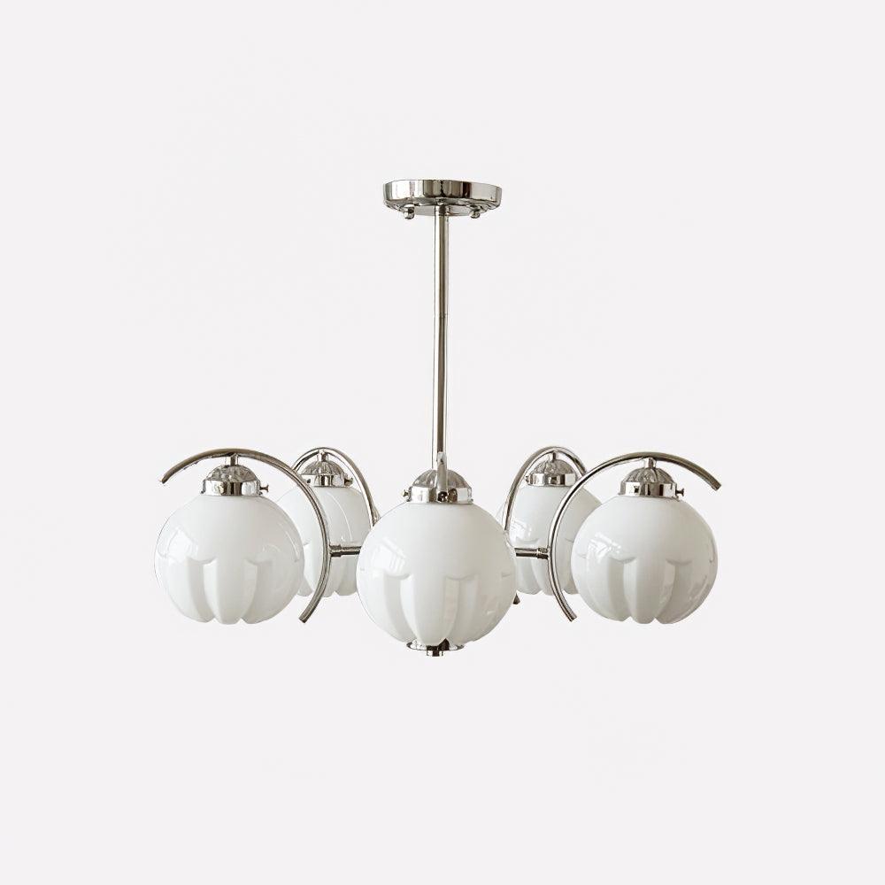 Lustre Bras Courbés en Chrome avec Abat-jours en Globe Givré