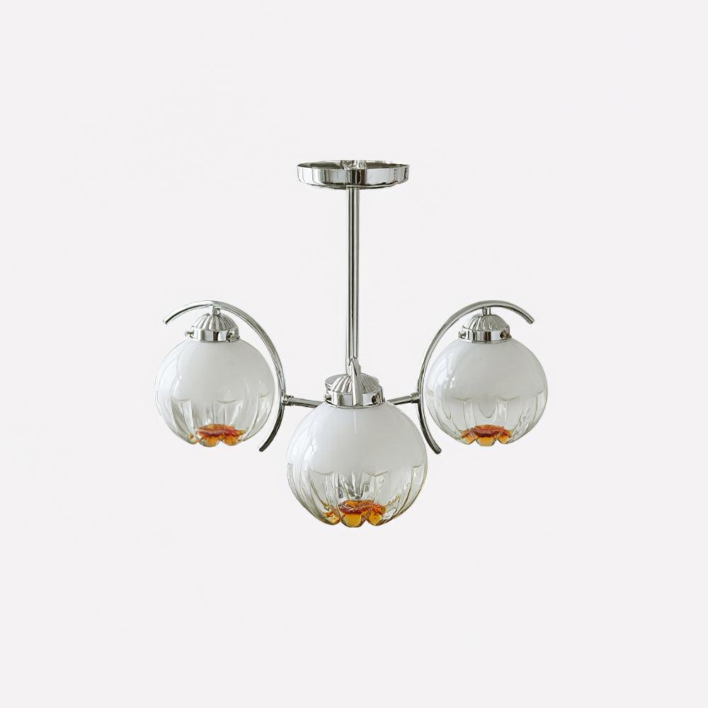 Lustre Bras Courbés en Chrome avec Abat-jours en Globe Givré