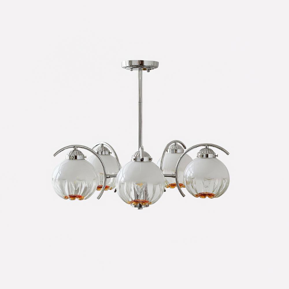 Lustre Bras Courbés en Chrome avec Abat-jours en Globe Givré