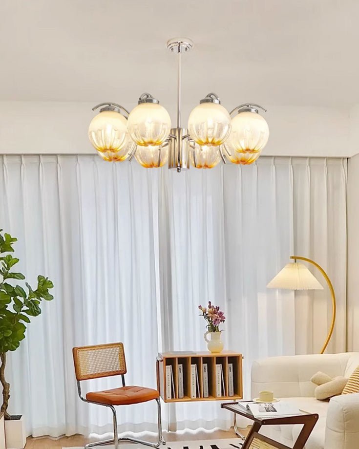 Lustre Bras Courbés en Chrome avec Abat-jours en Globe Givré