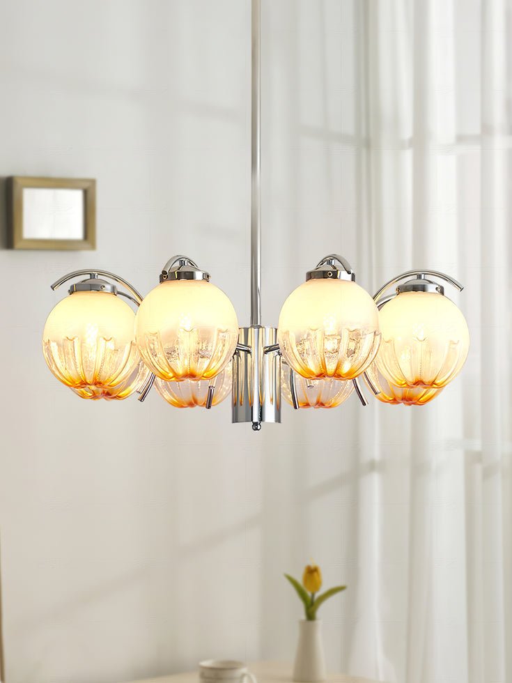 Lustre Bras Courbés en Chrome avec Abat-jours en Globe Givré