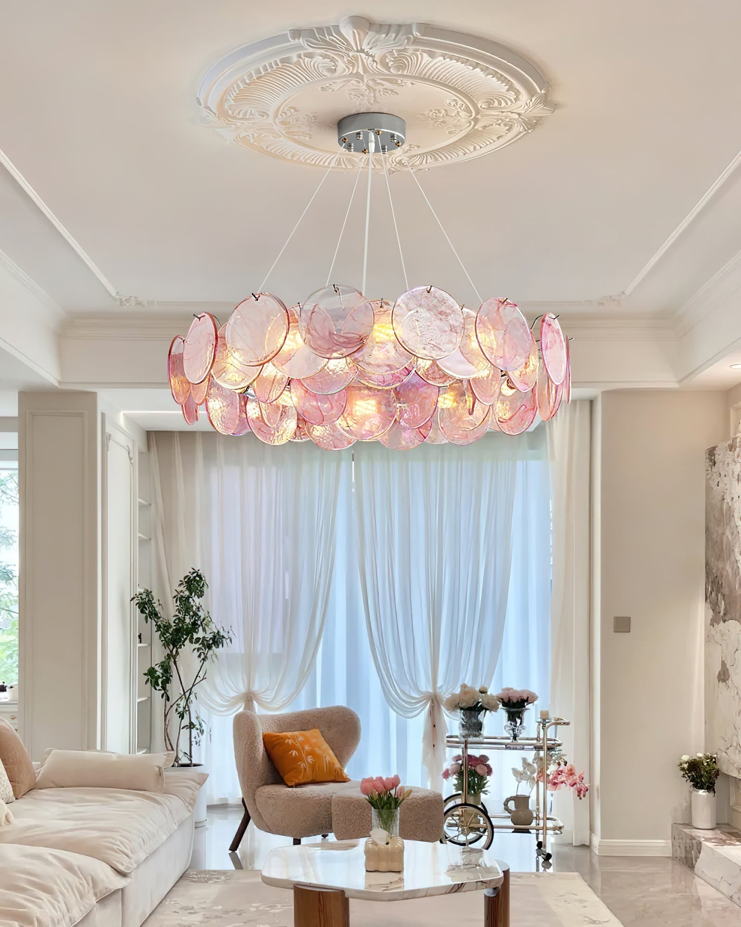 Loire Lustre Halo en Disques en Verre Rose Iridescent