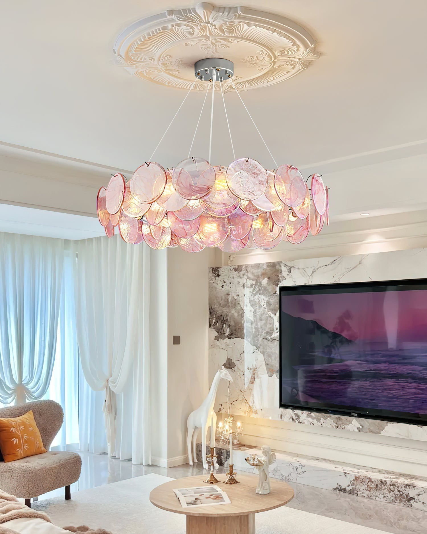 Loire Lustre Halo en Disques en Verre Rose Iridescent