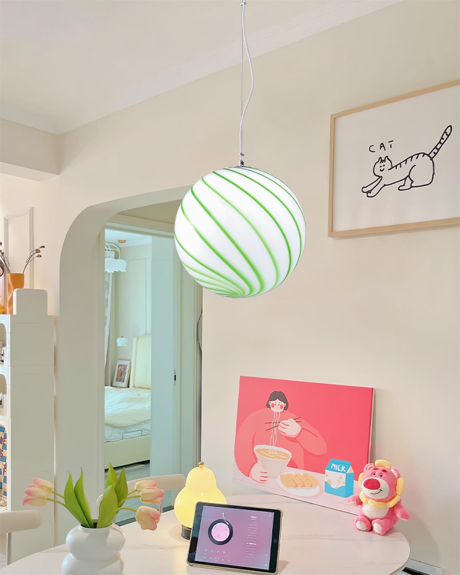 Zepin Suspension lumineuse en verre avec rayures vertes tourbillonnantes