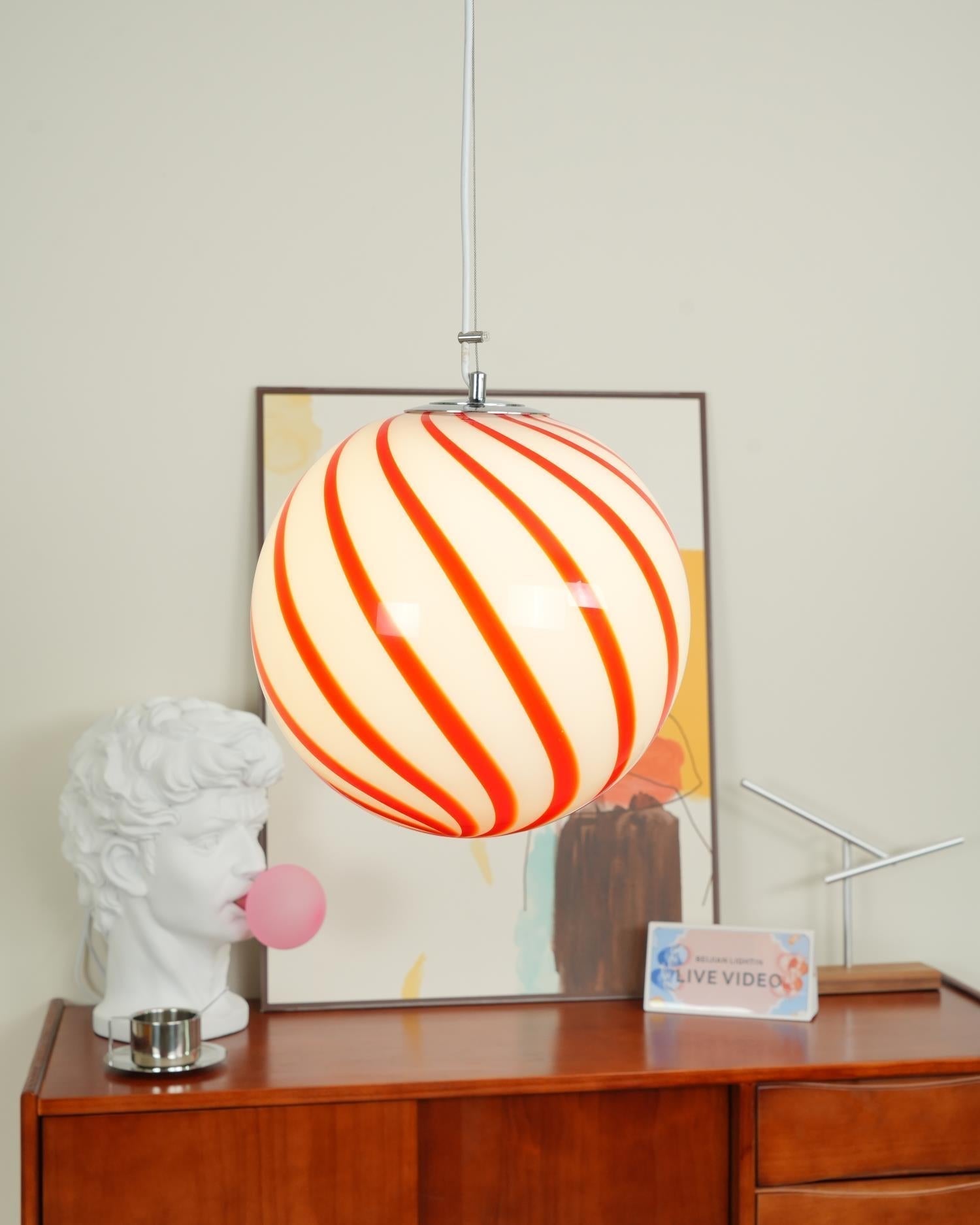 Zepin Suspension lumineuse en verre avec rayures vertes tourbillonnantes