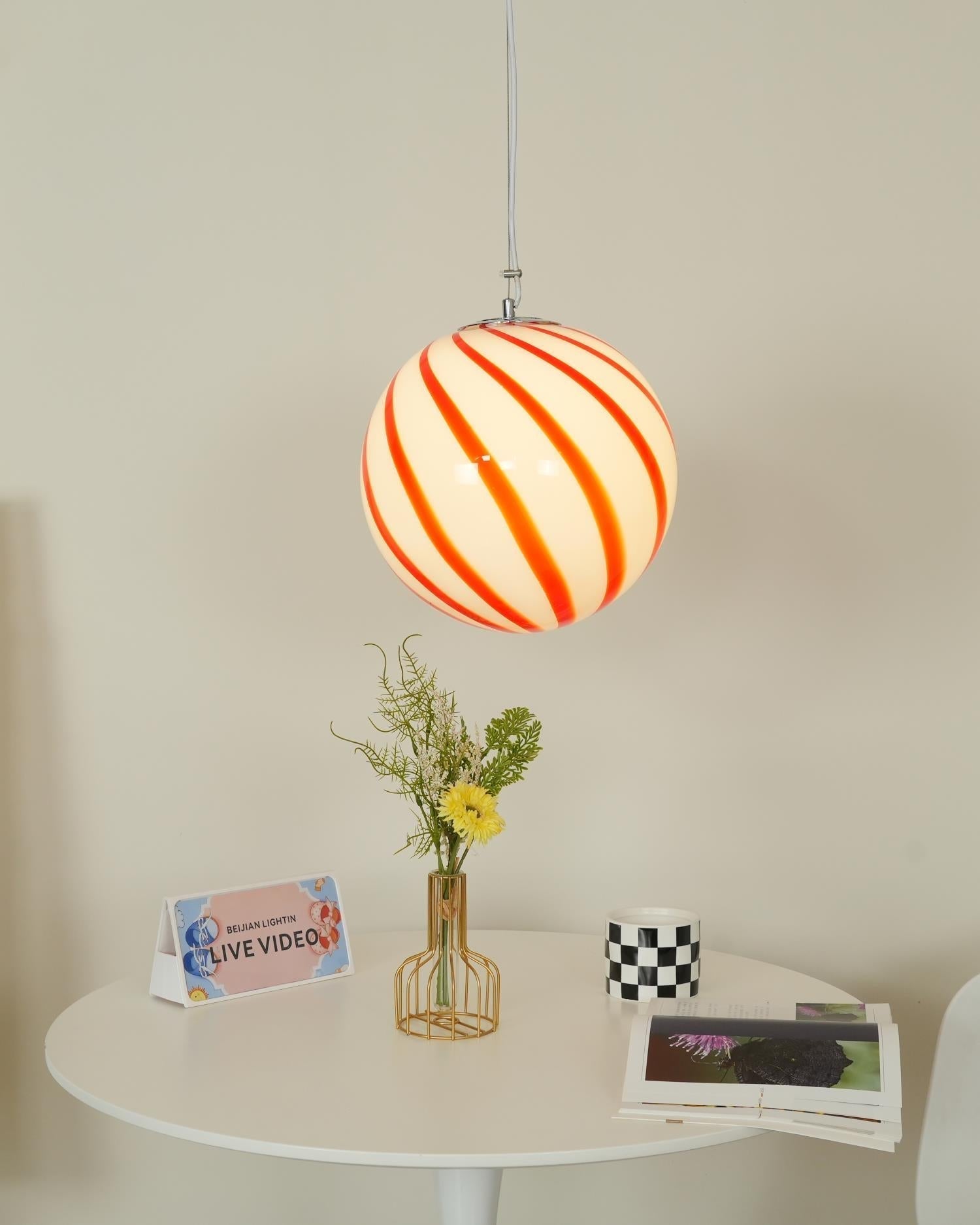 Zepin Suspension lumineuse en verre avec rayures vertes tourbillonnantes