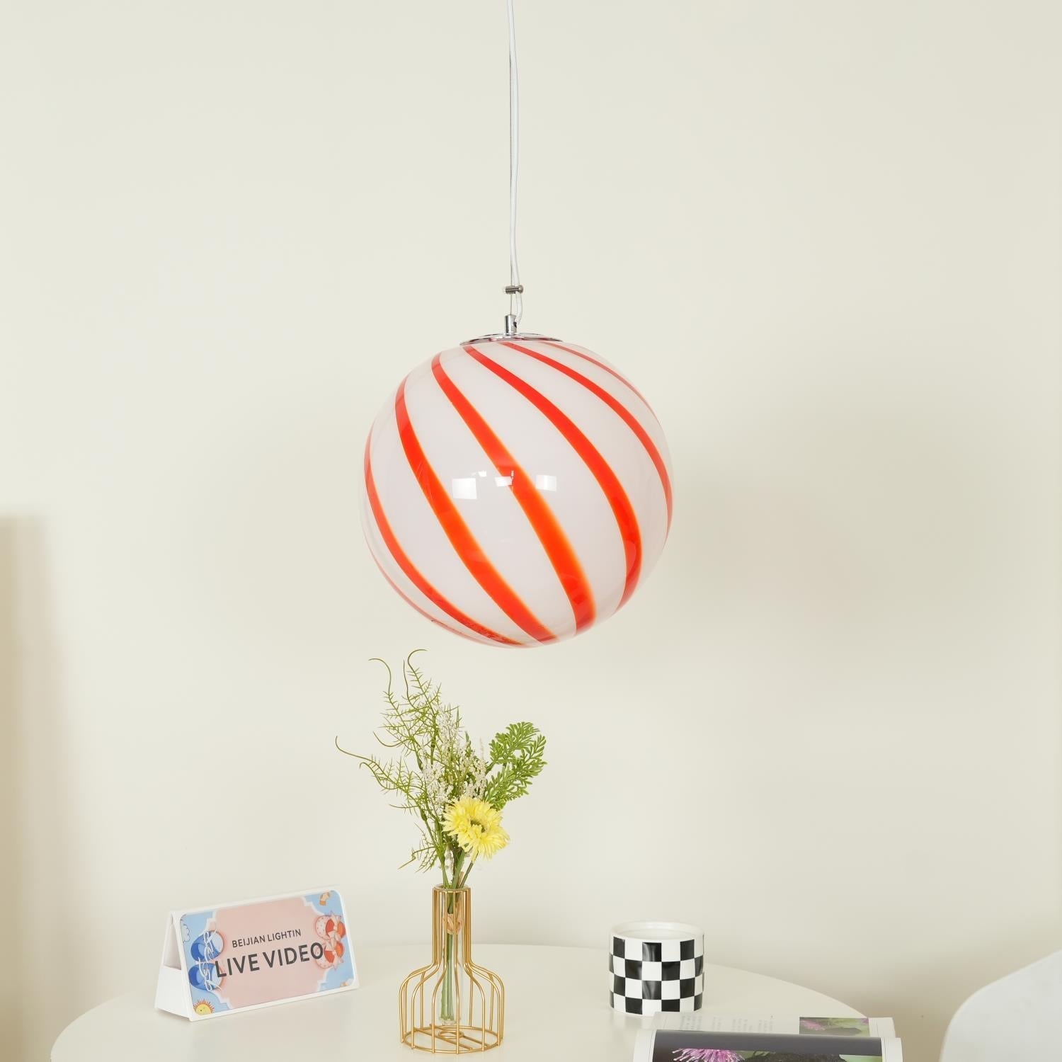 Zepin Suspension lumineuse en verre avec rayures vertes tourbillonnantes