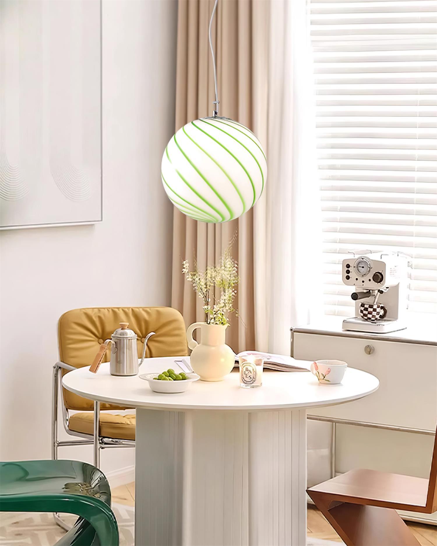 Zepin Suspension lumineuse en verre avec rayures vertes tourbillonnantes