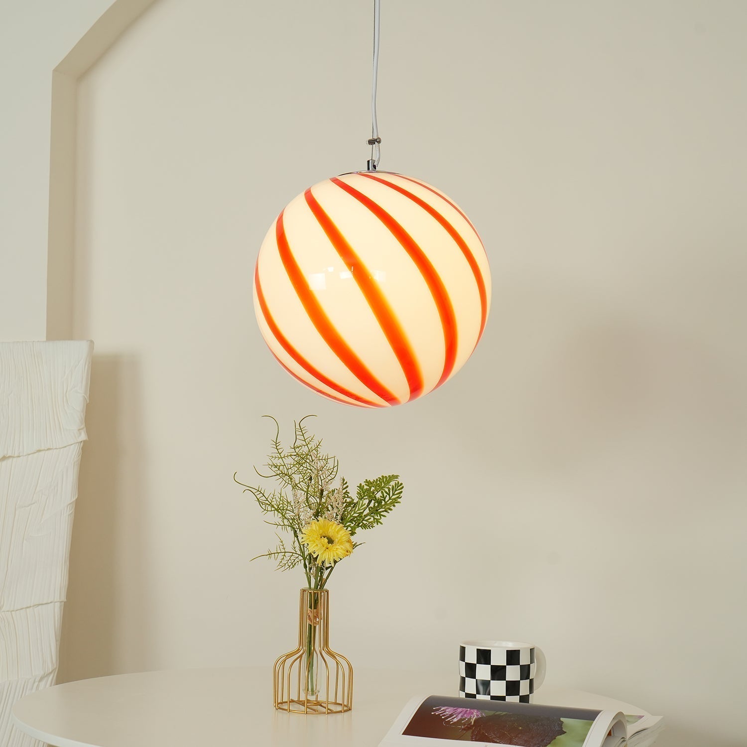 Zepin Suspension lumineuse en verre avec rayures vertes tourbillonnantes