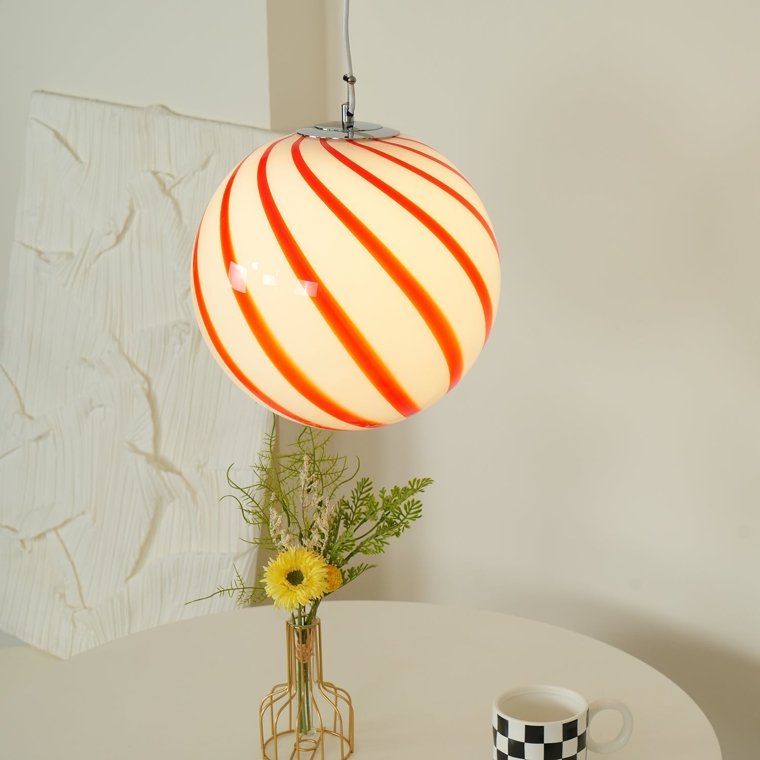 Zepin Suspension lumineuse en verre avec rayures vertes tourbillonnantes