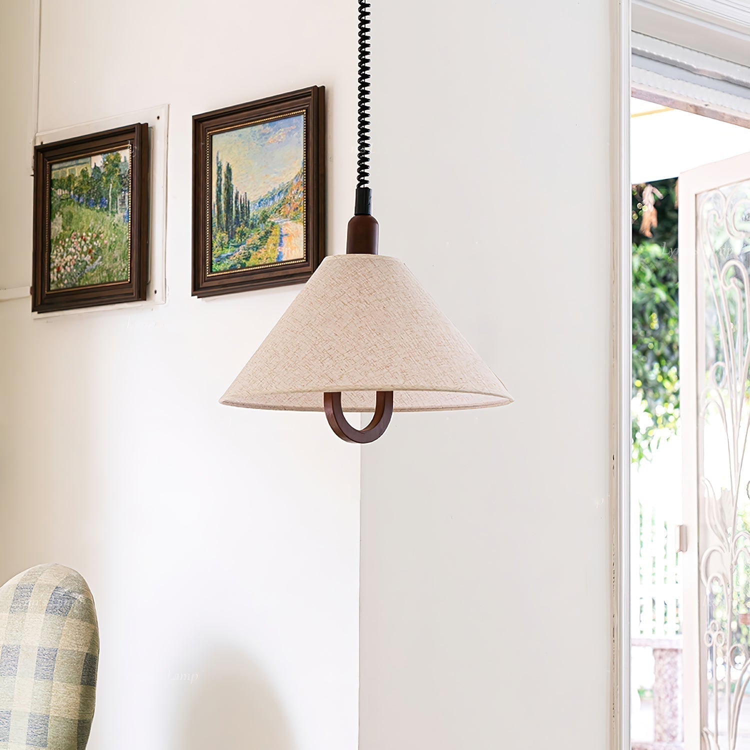 Alcaria Premium Nordic Art Tissu Bois Pendentif Lampe