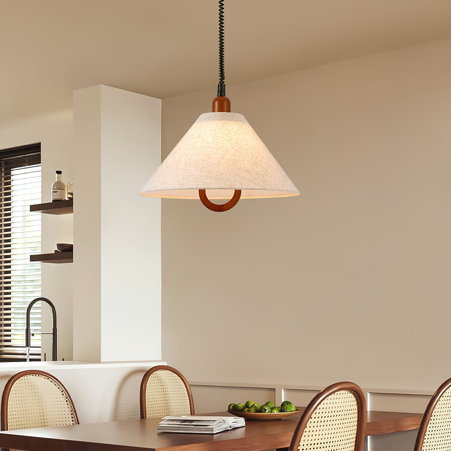 Alcaria Premium Nordic Art Tissu Bois Pendentif Lampe