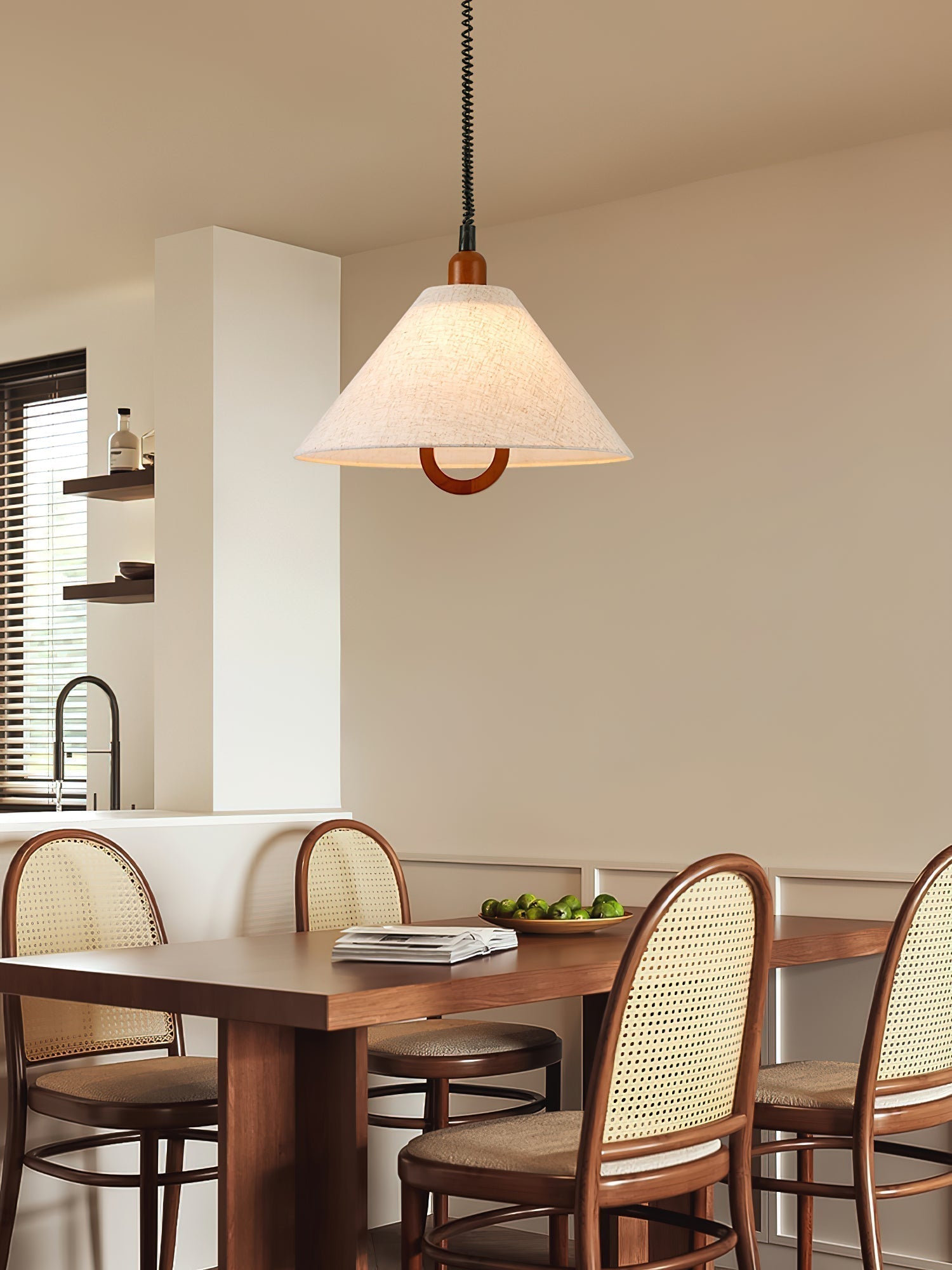 Alcaria Premium Nordic Art Tissu Bois Pendentif Lampe