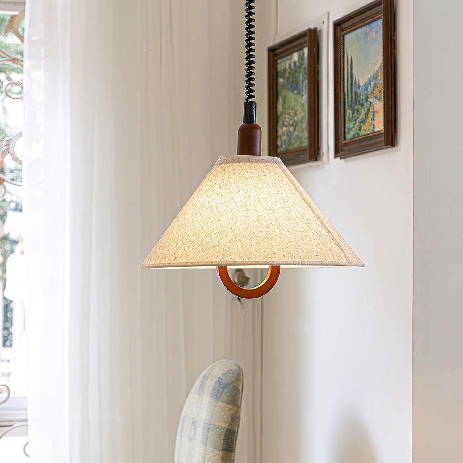 Alcaria Premium Nordic Art Tissu Bois Pendentif Lampe