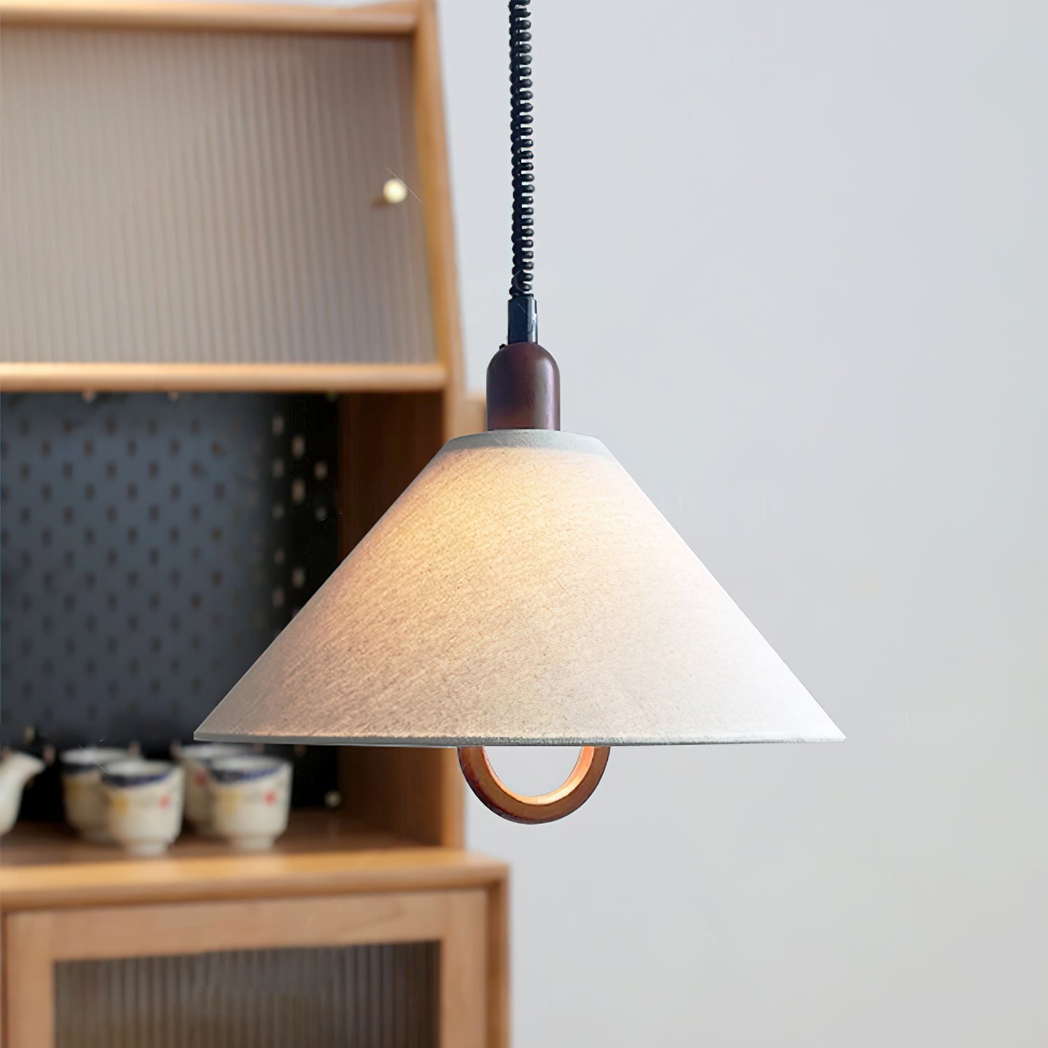 Alcaria Premium Nordic Art Tissu Bois Pendentif Lampe