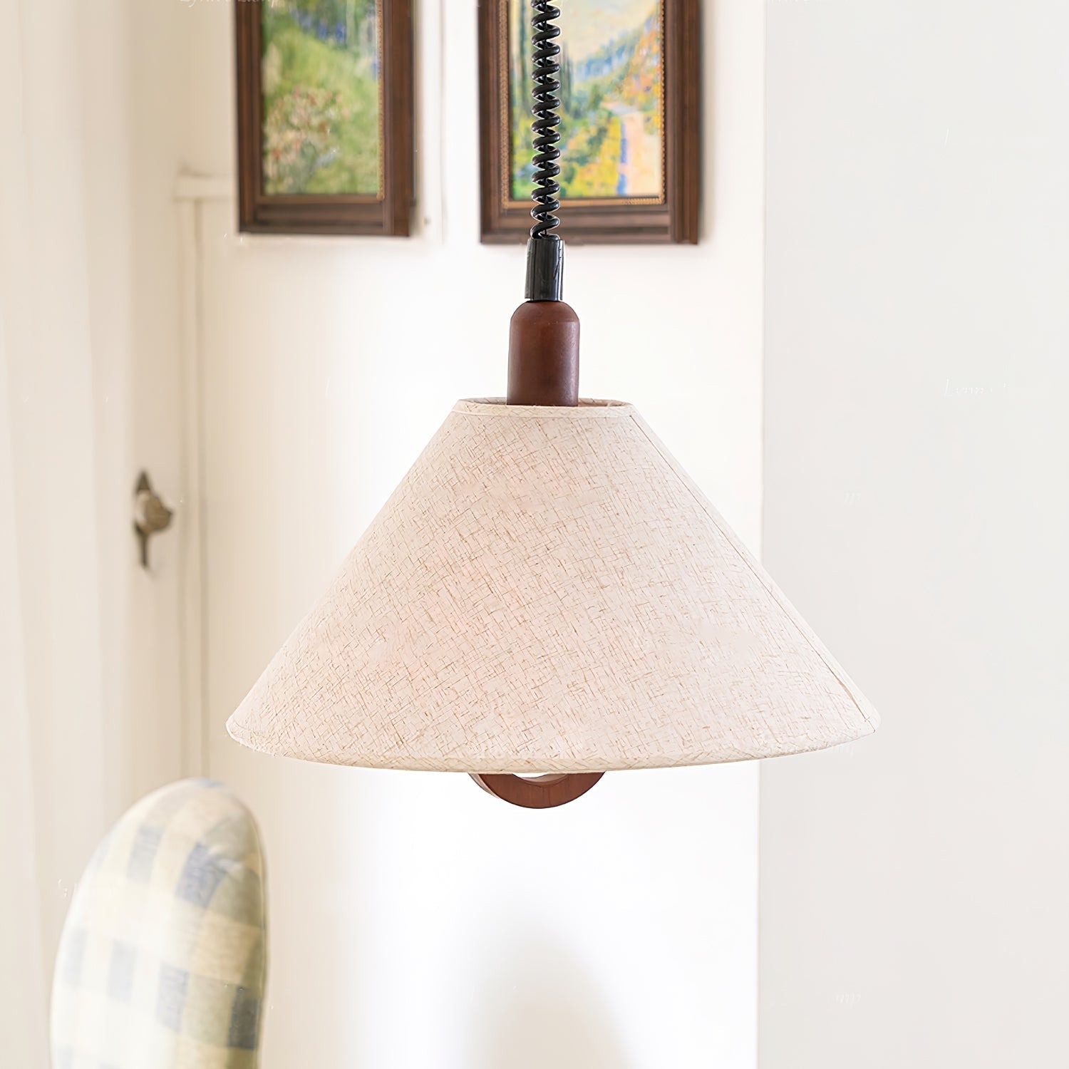 Alcaria Premium Nordic Art Tissu Bois Pendentif Lampe