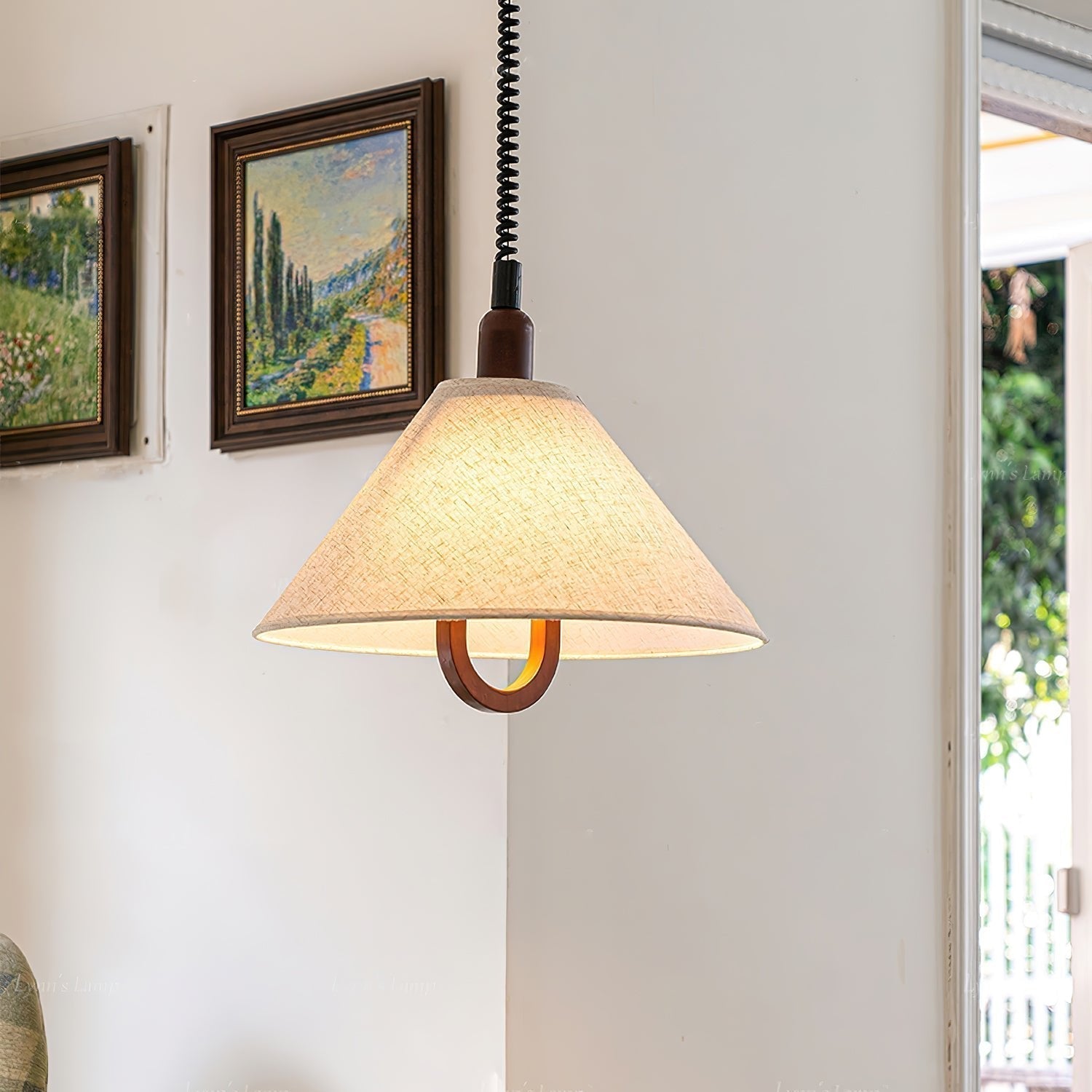 Alcaria Premium Nordic Art Tissu Bois Pendentif Lampe