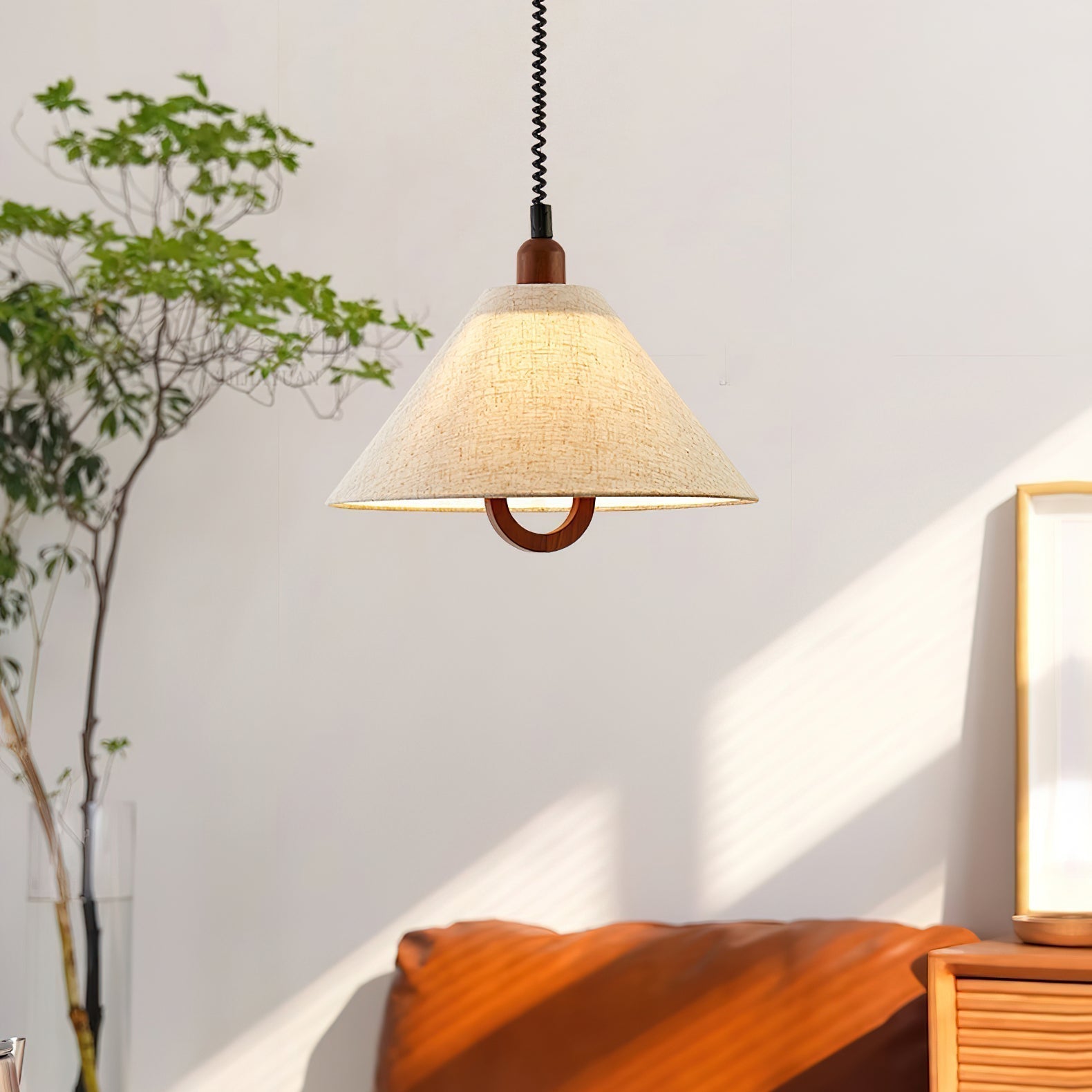 Alcaria Premium Nordic Art Tissu Bois Pendentif Lampe