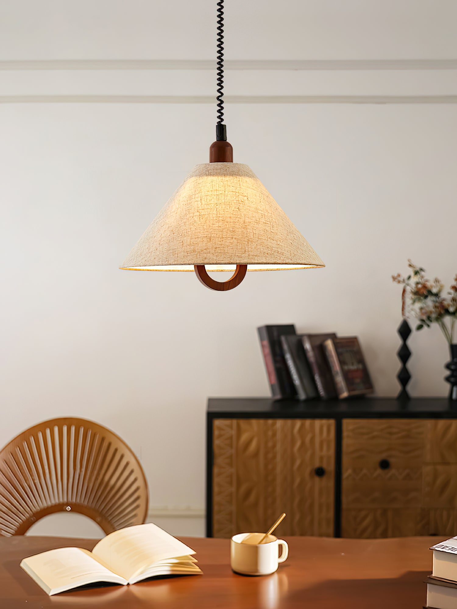 Alcaria Premium Nordic Art Tissu Bois Pendentif Lampe