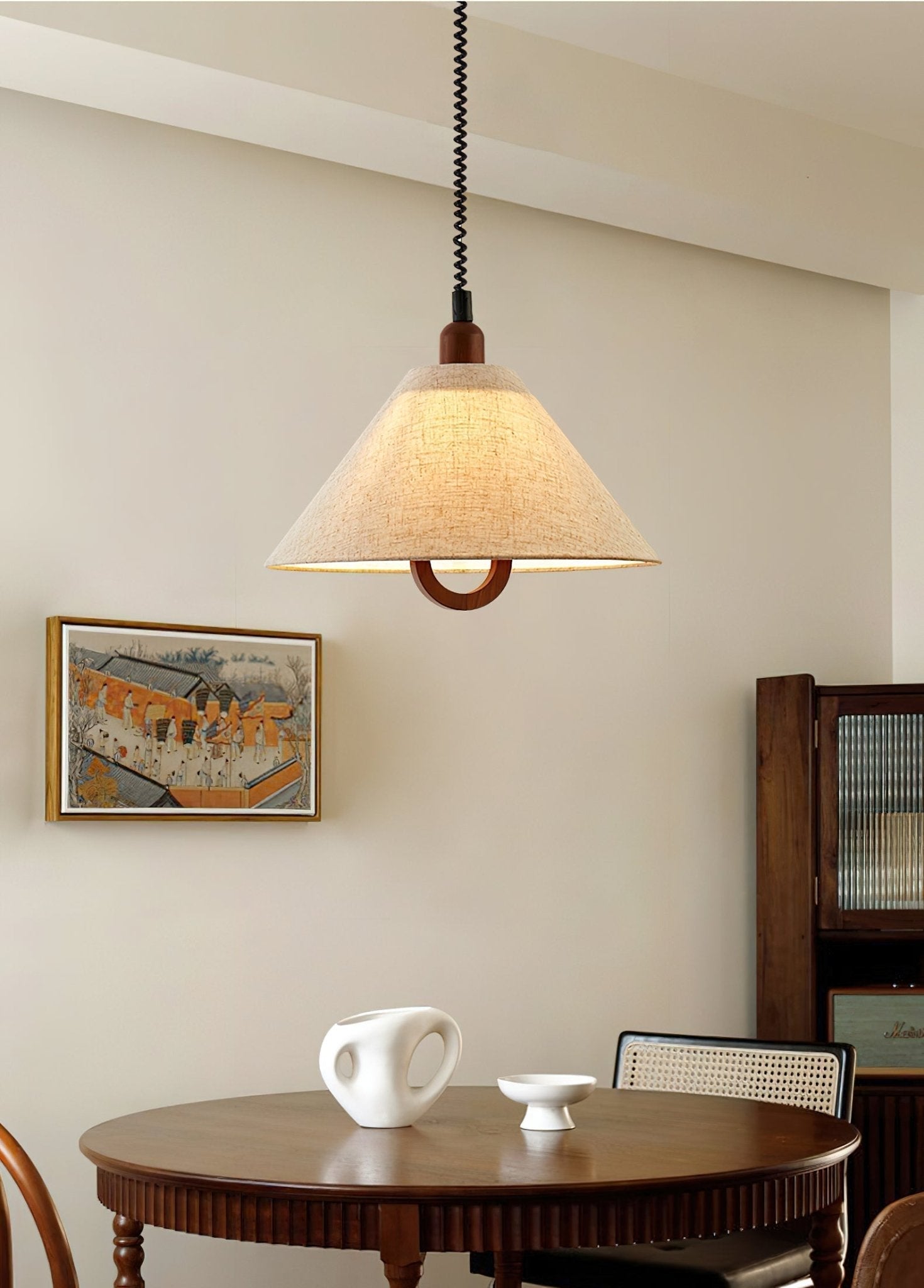 Alcaria Premium Nordic Art Tissu Bois Pendentif Lampe