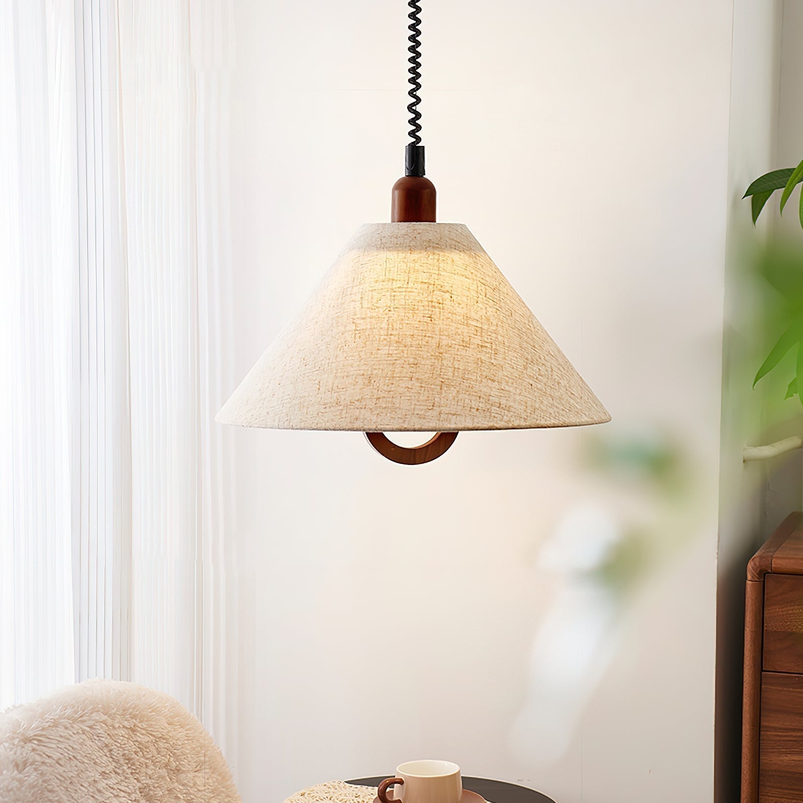 Alcaria Premium Nordic Art Tissu Bois Pendentif Lampe