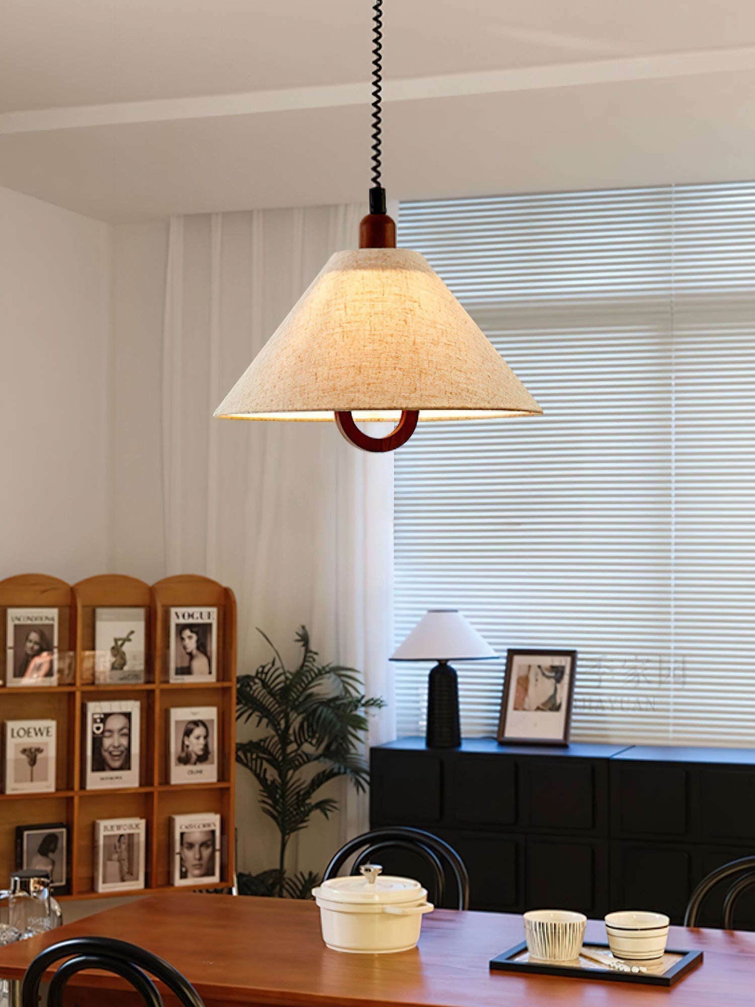 Alcaria Premium Nordic Art Tissu Bois Pendentif Lampe
