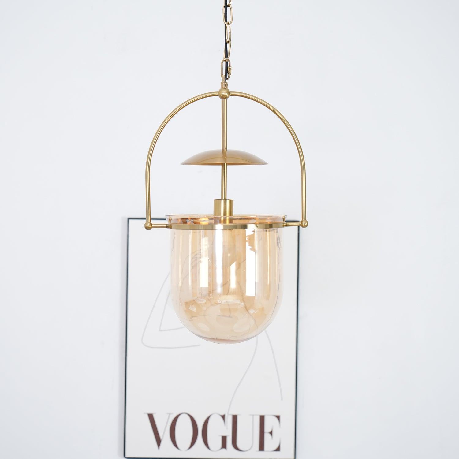 Lustra Suspension en Verre et Laiton Vintage