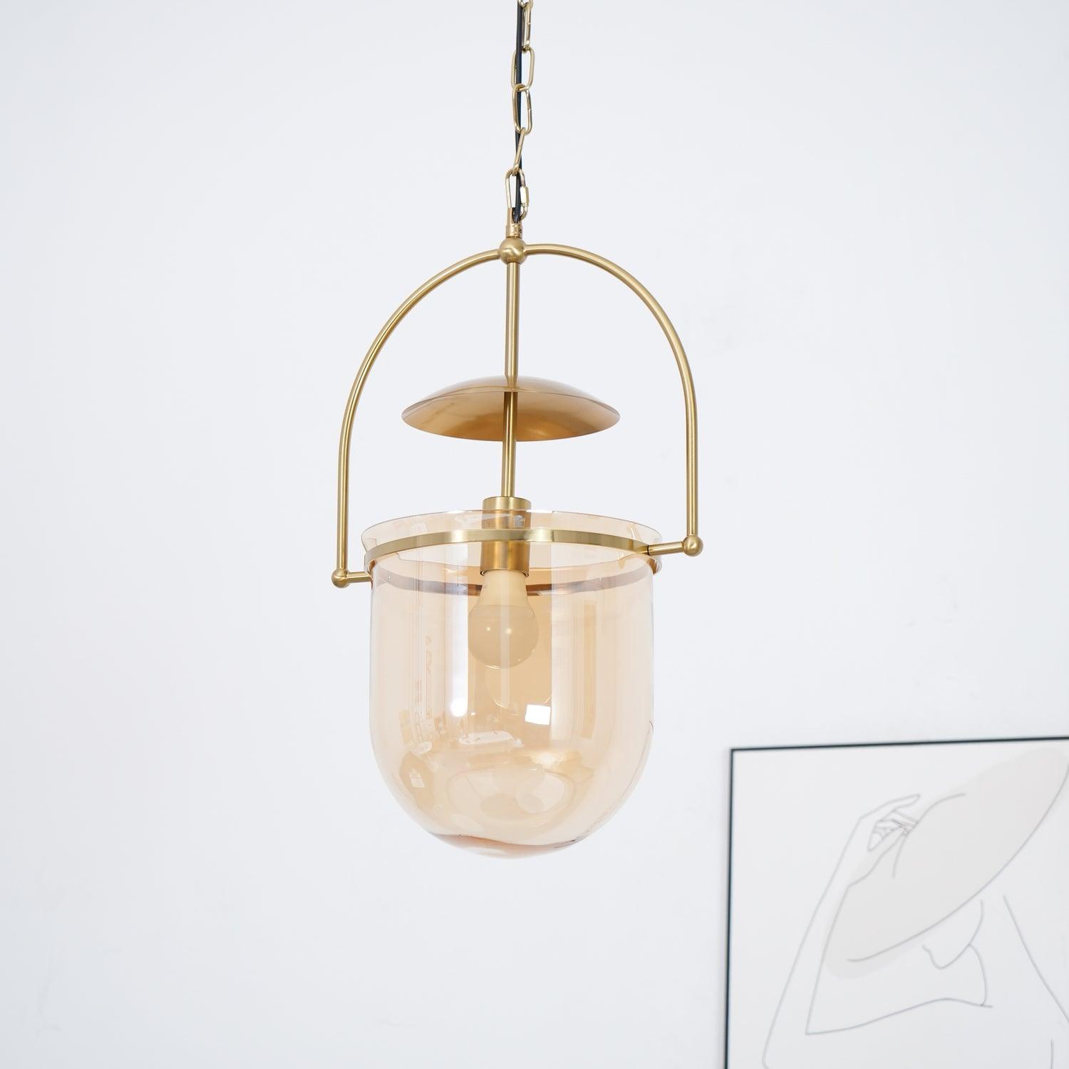 Lustra Suspension en Verre et Laiton Vintage