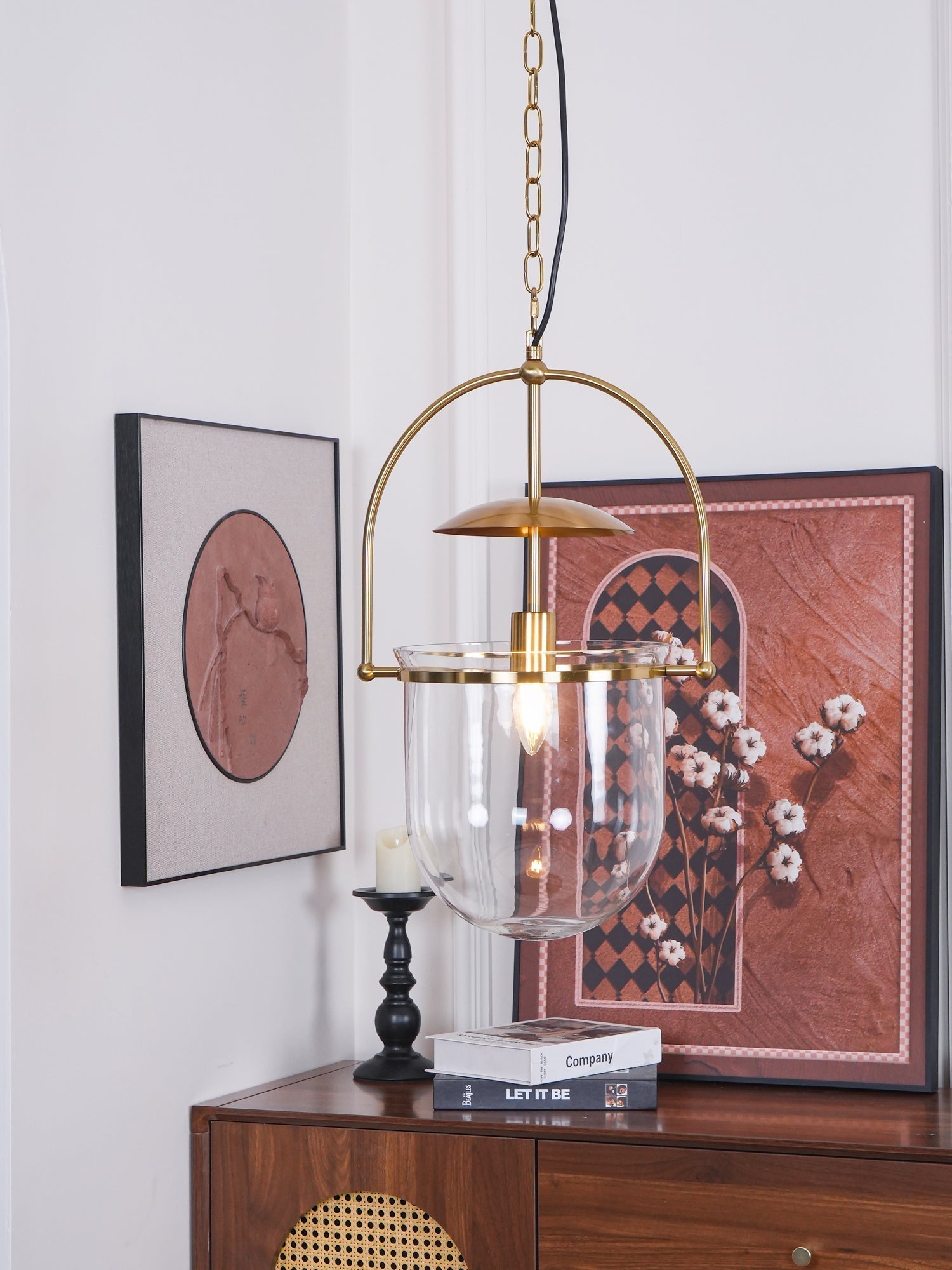 Lustra Suspension en Verre et Laiton Vintage