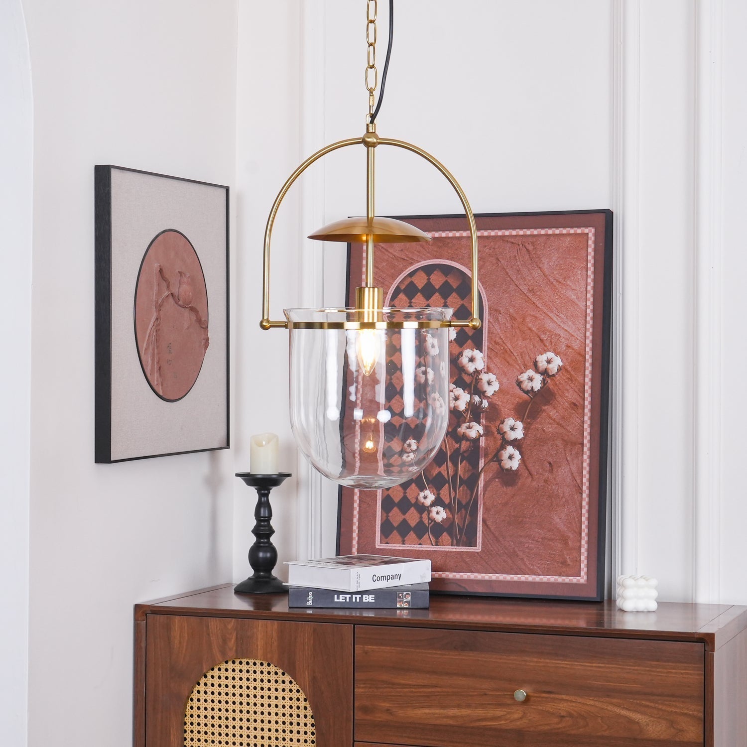 Lustra Suspension en Verre et Laiton Vintage