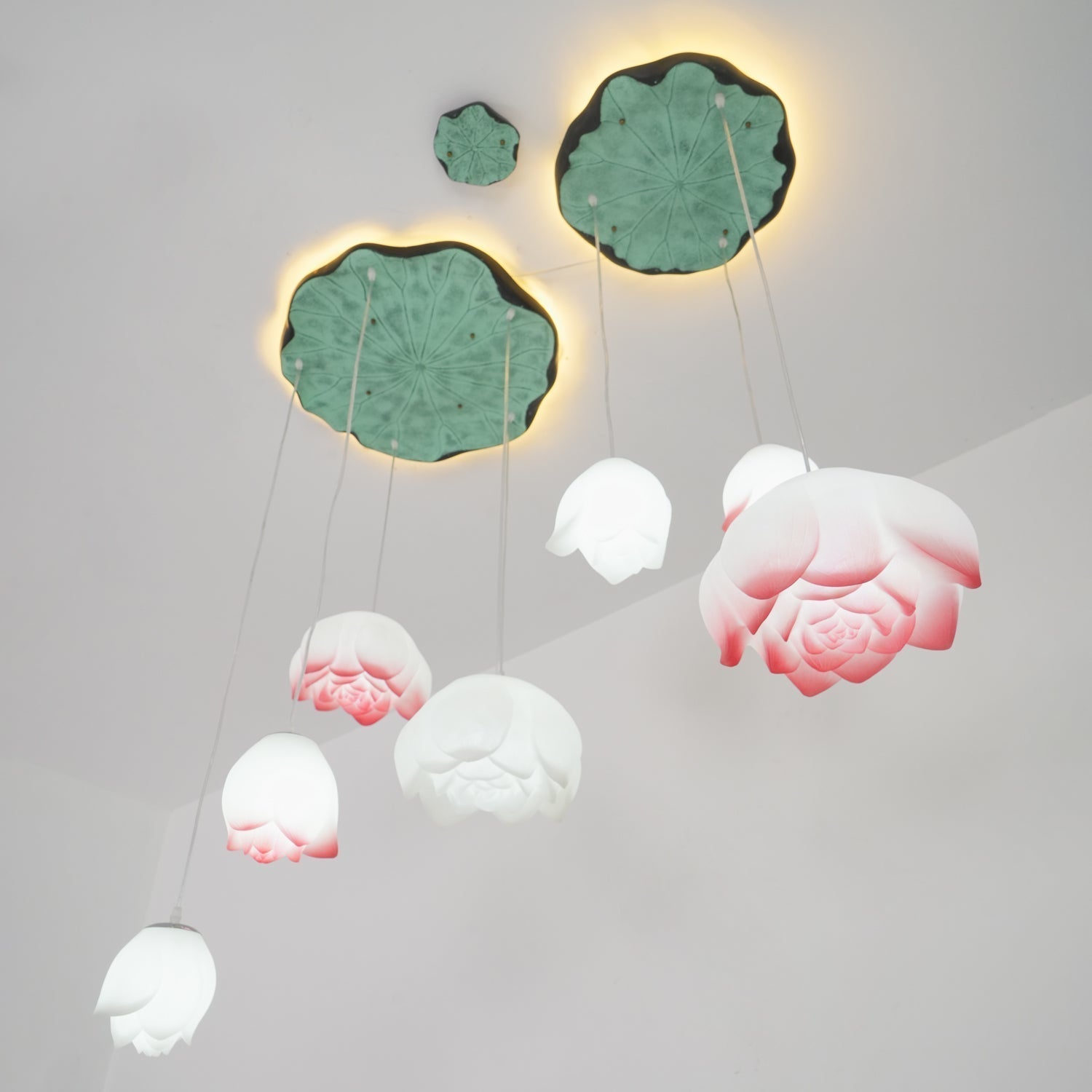 Lustra Suspension 7 Lumières Rose Blanc