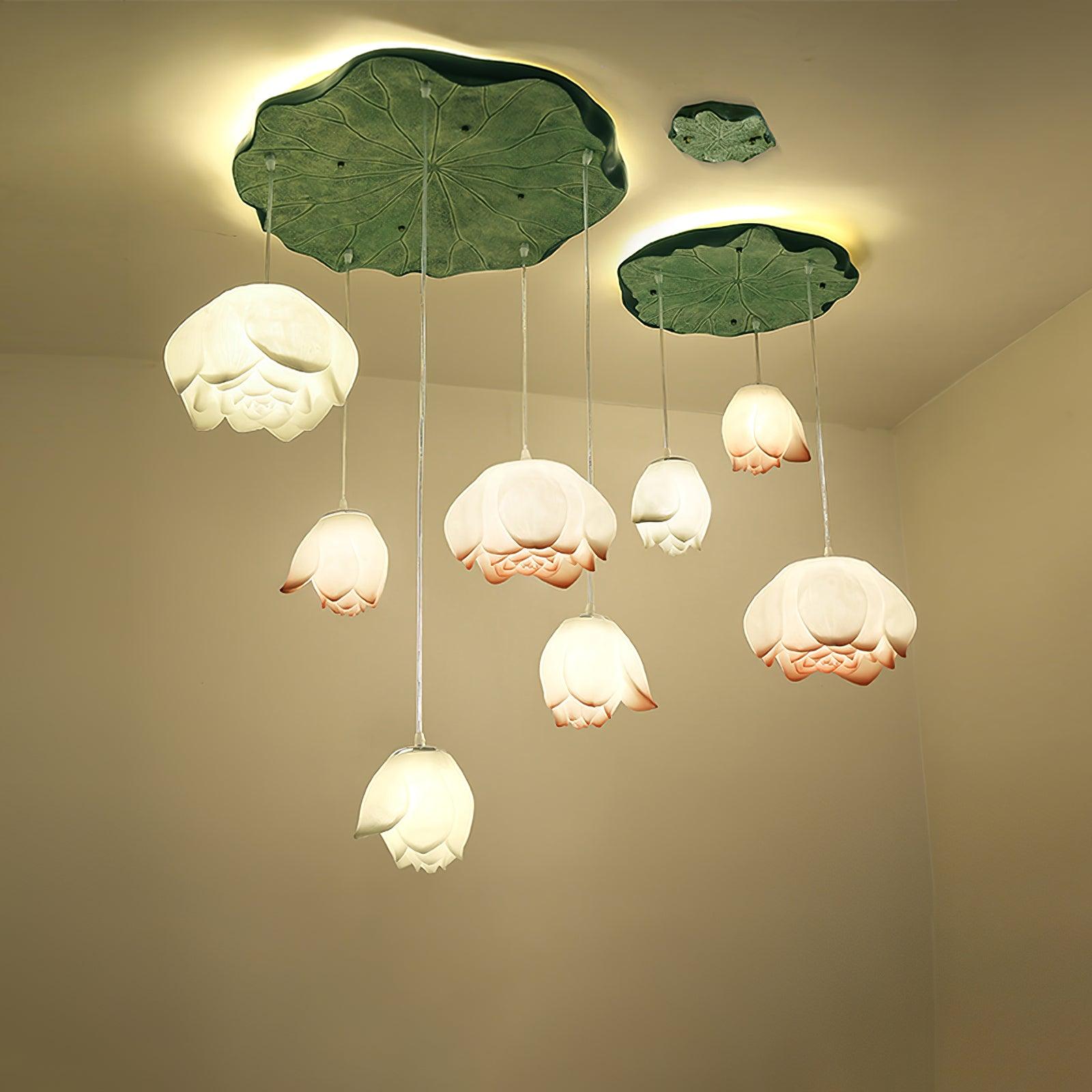 Lustra Suspension 7 Lumières Rose Blanc