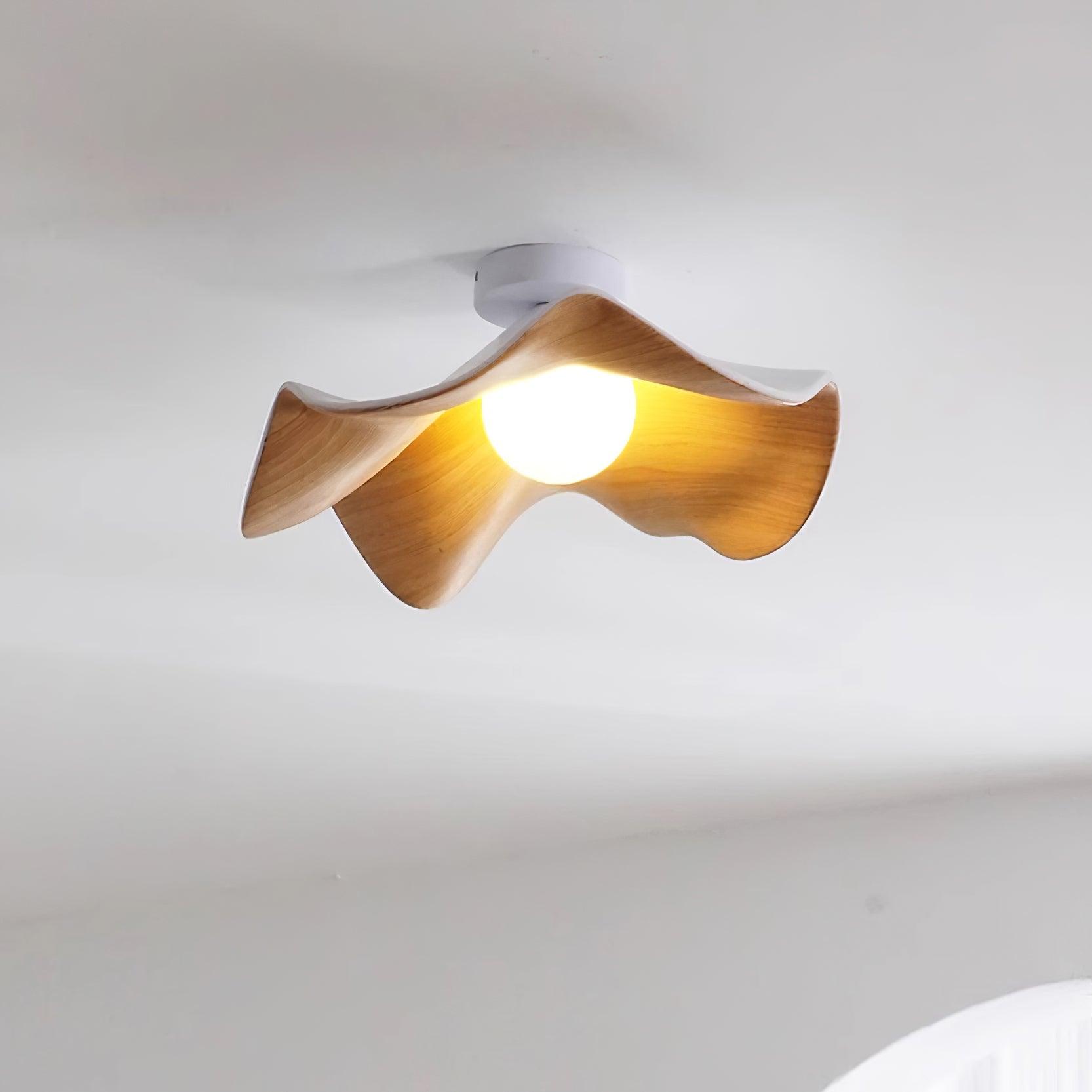 Solara Plafonnier Feuille de Lotus avec finition bois et blanc