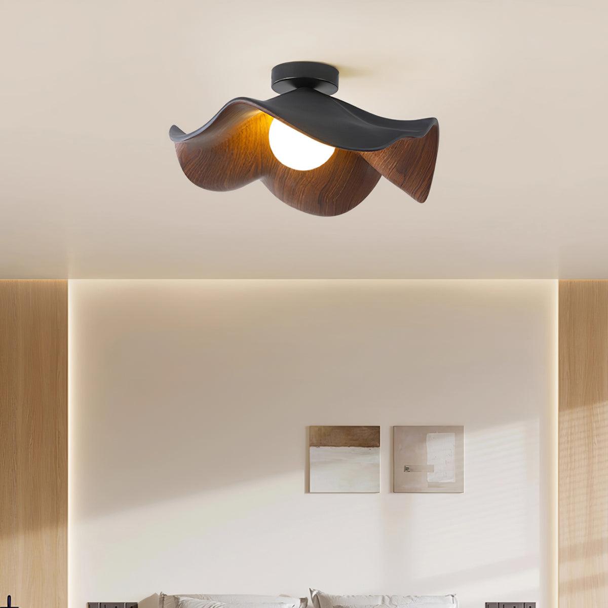 Solara Plafonnier Feuille de Lotus avec finition bois et blanc