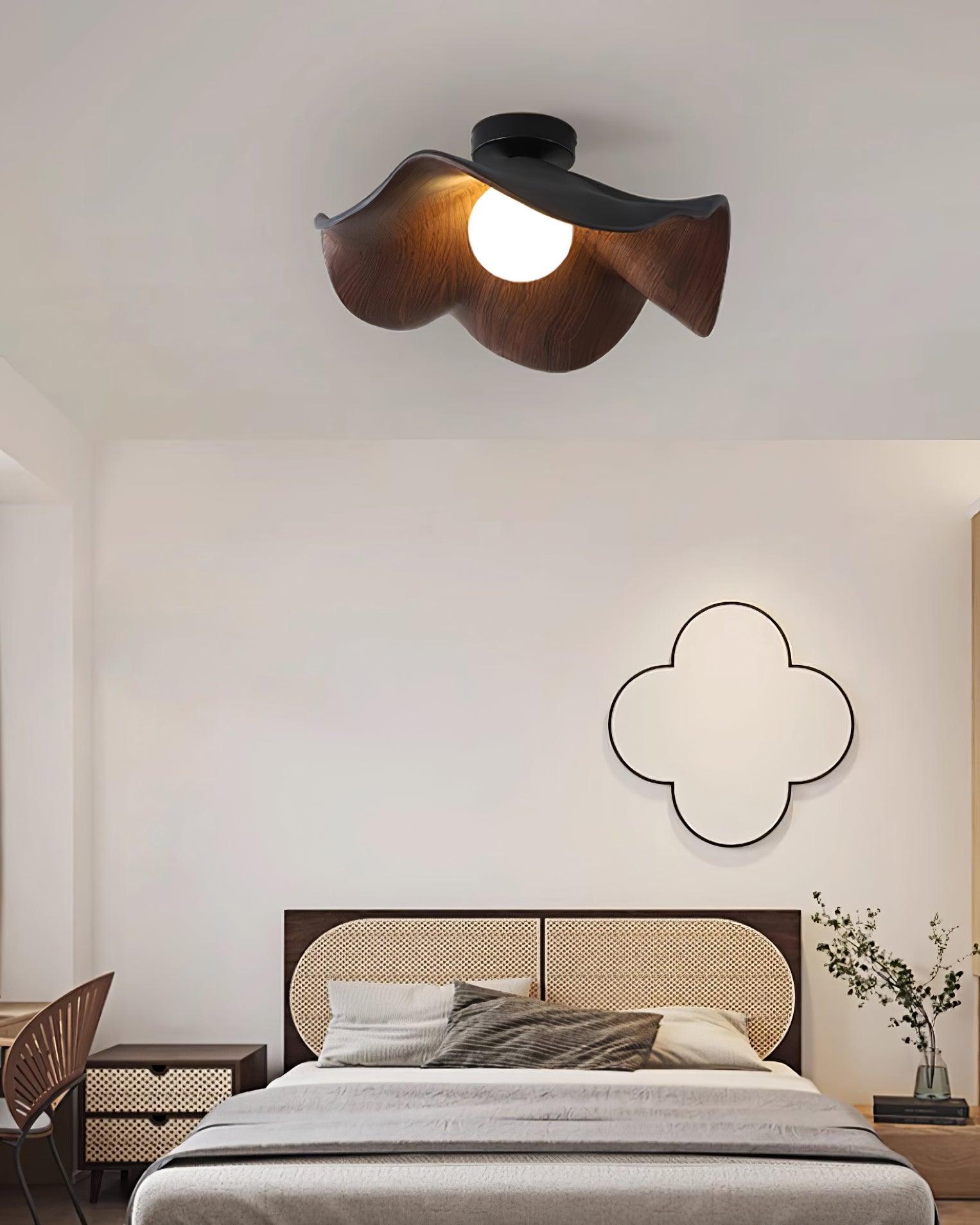 Solara Plafonnier Feuille de Lotus avec finition bois et blanc