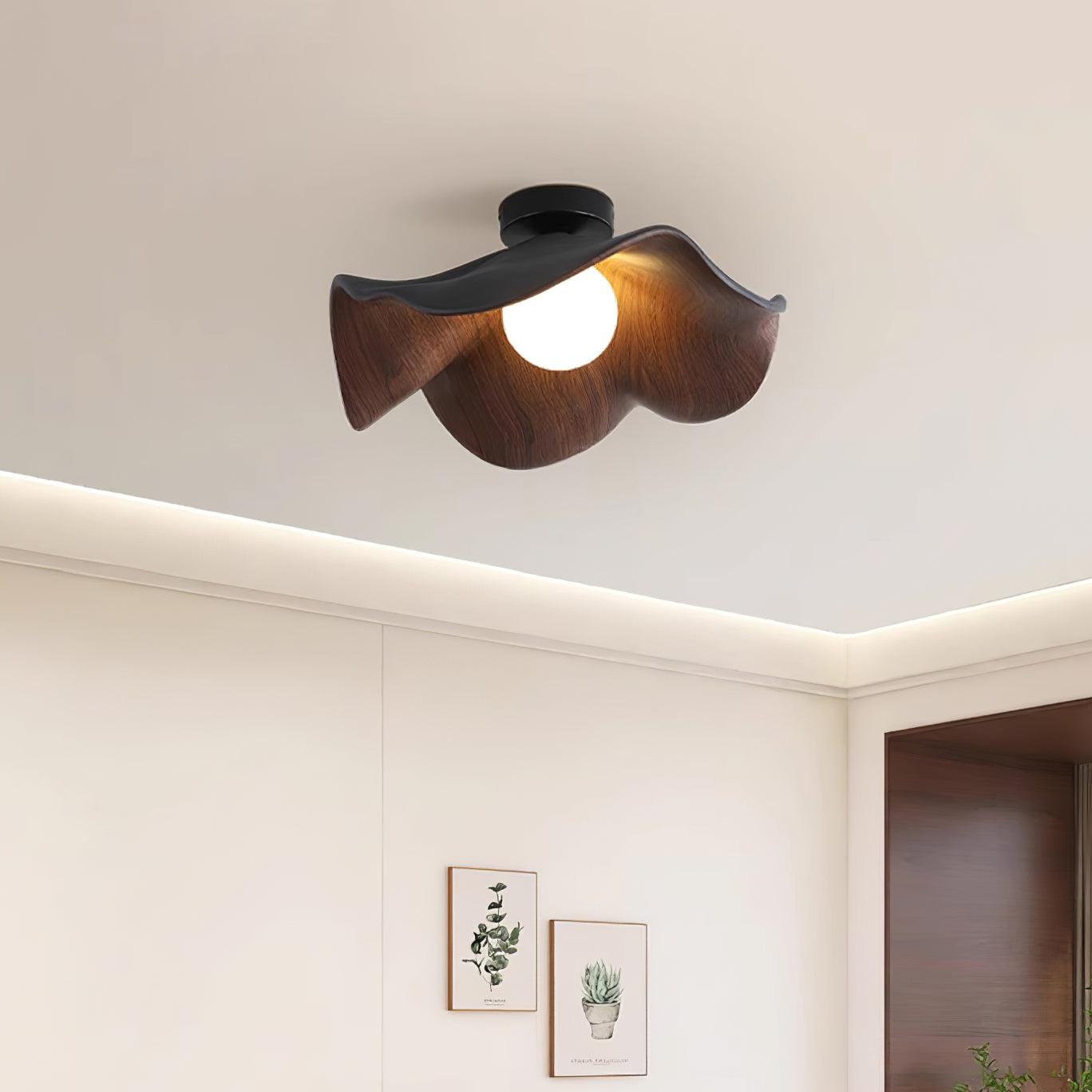 Solara Plafonnier Feuille de Lotus avec finition bois et blanc