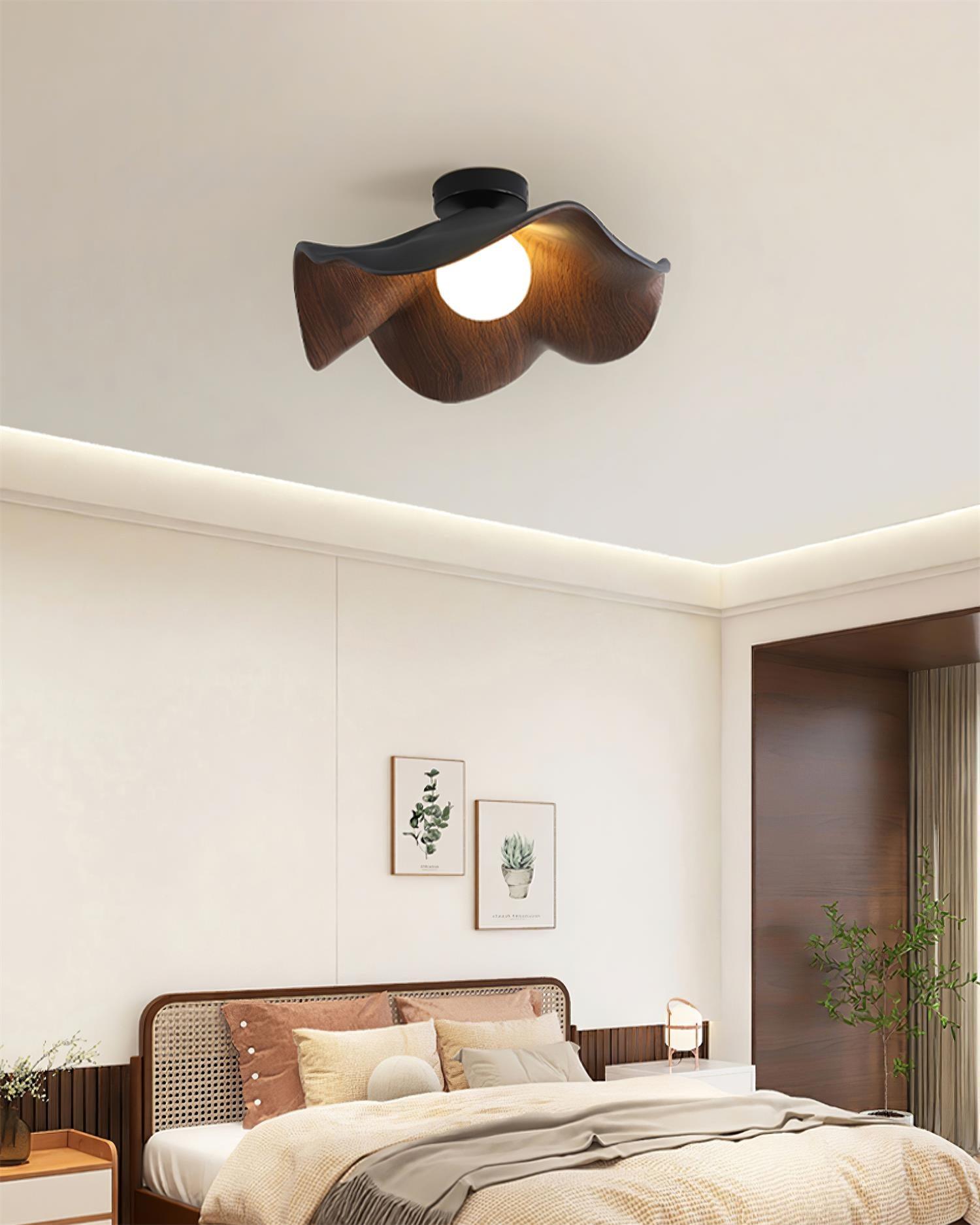 Solara Plafonnier Feuille de Lotus avec finition bois et blanc