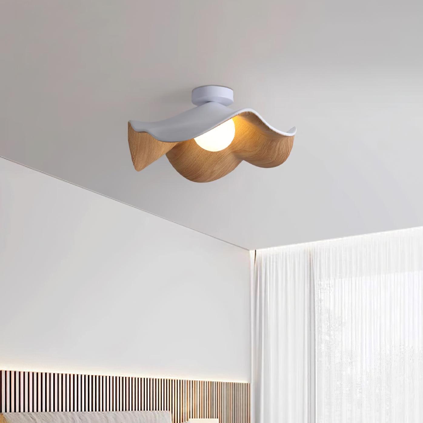 Solara Plafonnier Feuille de Lotus avec finition bois et blanc