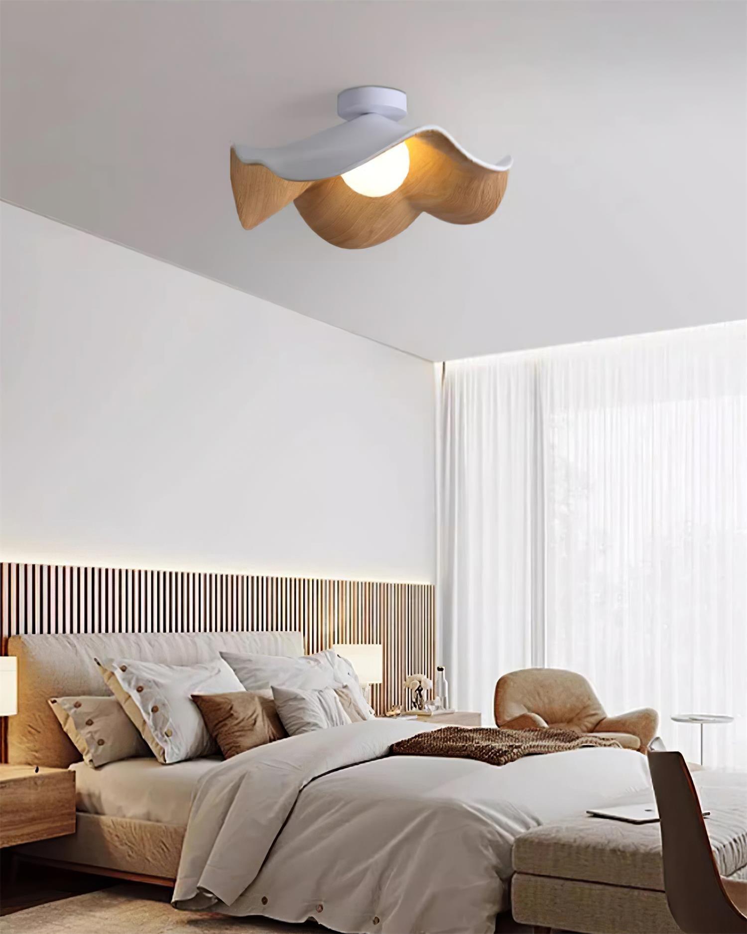 Solara Plafonnier Feuille de Lotus avec finition bois et blanc