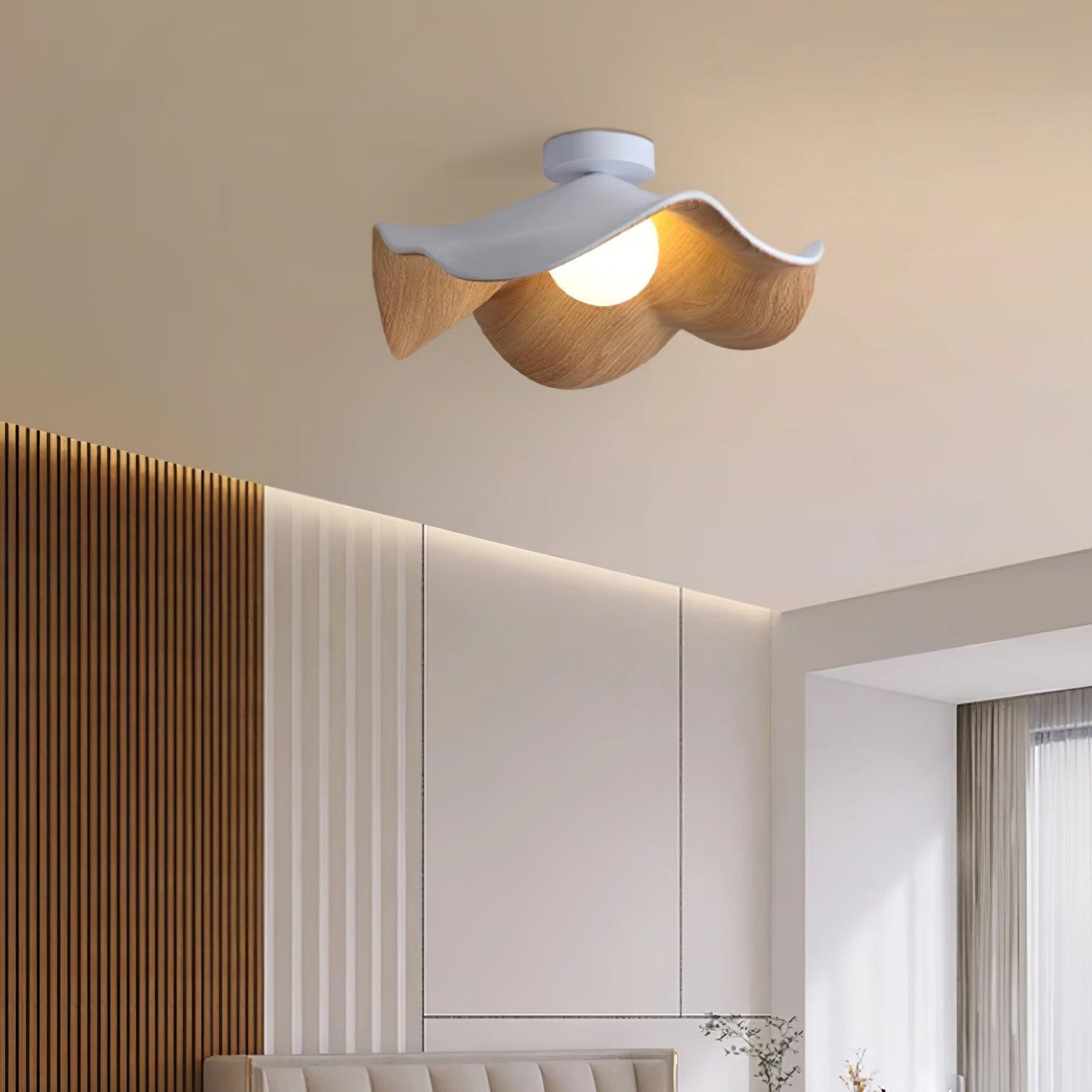 Solara Plafonnier Feuille de Lotus avec finition bois et blanc