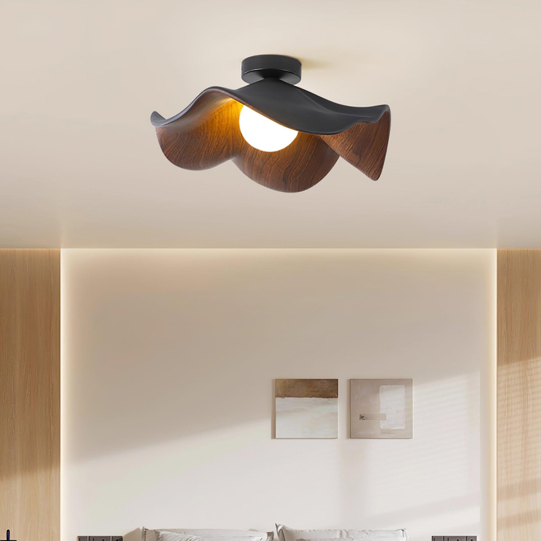 Solara Plafonnier Feuille de Lotus avec finition bois et blanc